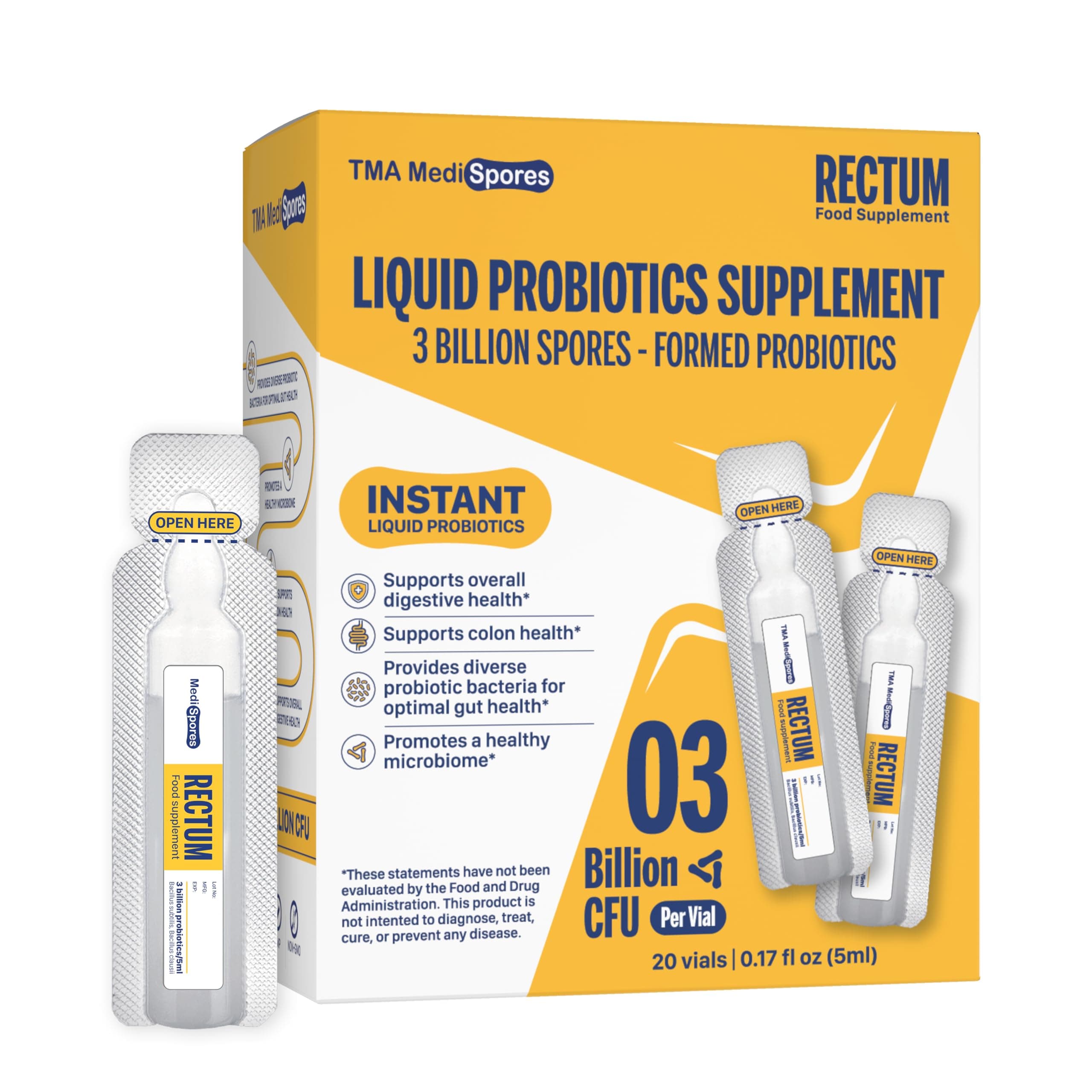 Rectum Soil-Based Probiotic Liquid Support Gut Health*: Stomach Relief, Effect On Bloating,Immune & Support Long Lasting Digestive Health,Daily drink for Adults/Kids,20 vials (3 billions CFUs/vial)