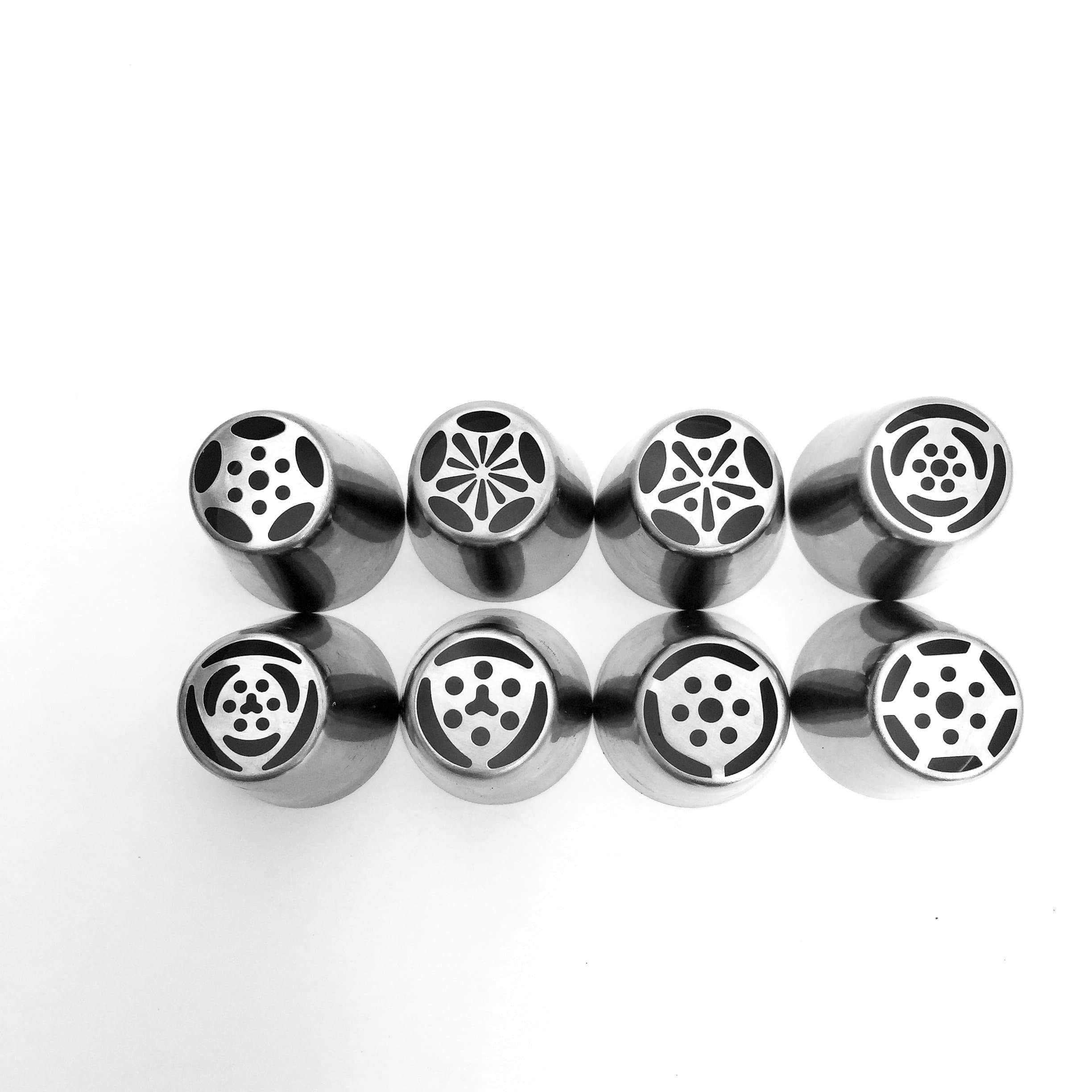 8 Piece Set #3 - Schast'ye Original Russian Piping Tips #17-#24 - Professional Cake Decorating Tool Kit Includes: 8 Stainless Piping Tips + 1 Pastry Bag (9 Pieces Total)