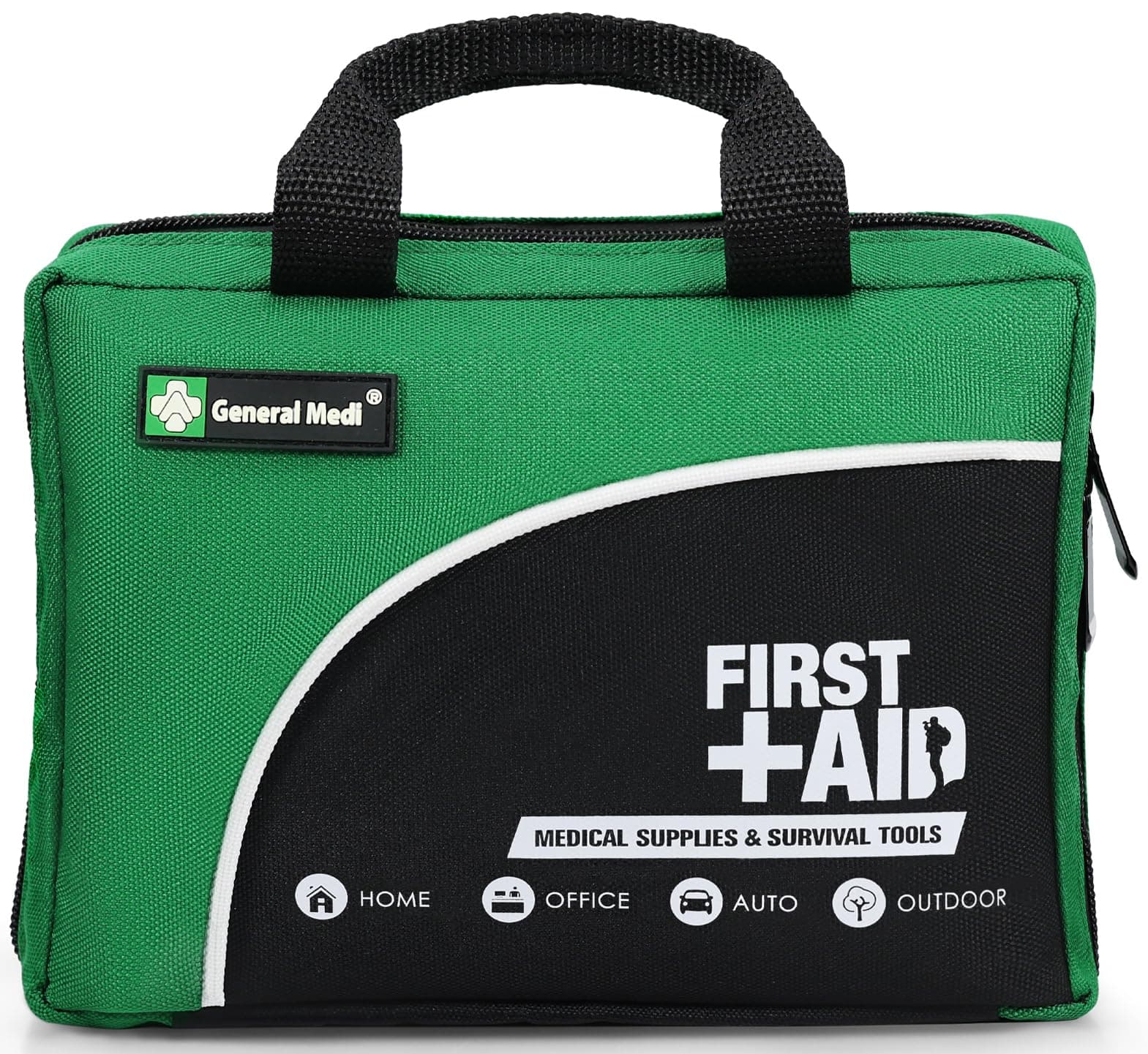 General Medi 160 Piece Compact First Aid Kit Bag - Including Cold (Ice) Pack, Emergency Blanket, Moleskin Pad,Perfect for Travel, Home, Office, Car, Camping, Workplace (Green)