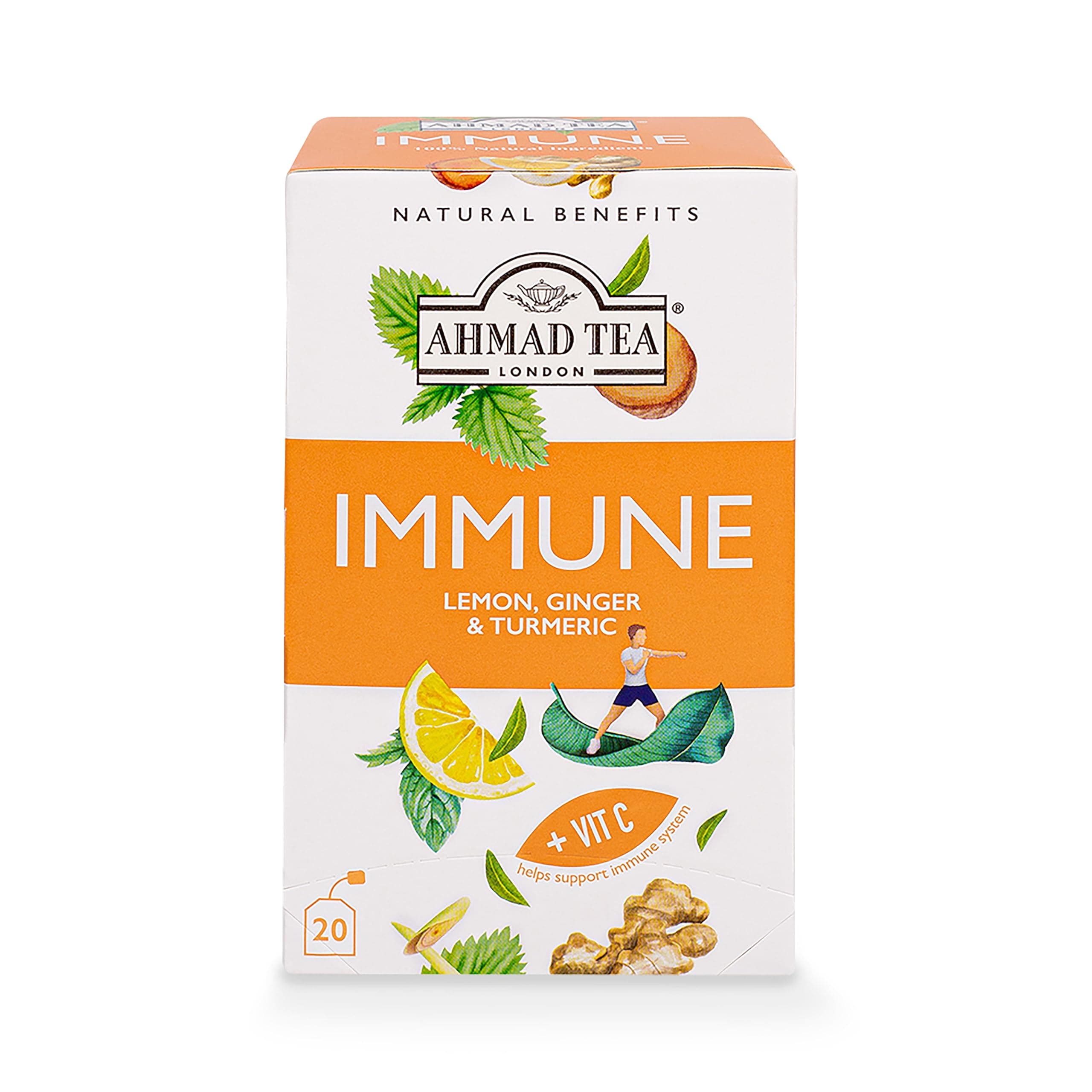 Natural Benefit Tea | Lemon, Ginger & Turmeric "Immune" Infusion | 20 Teabag Sachets | 1 Pack