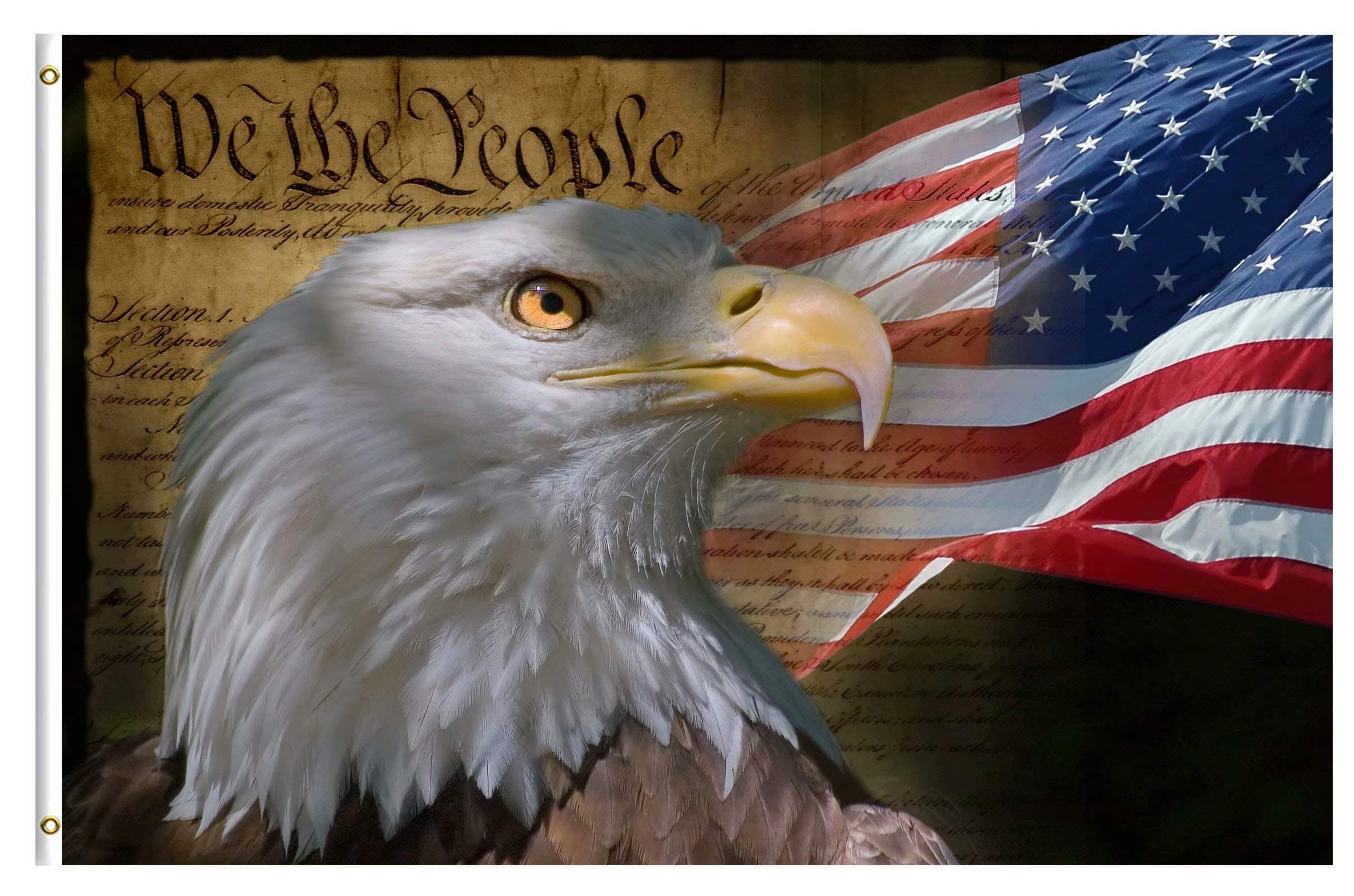 USA Vintage American Flag Bald Eagle 4th of July Memorial Independence Day 3x5 Feet Flag, Polyester Double Stitched with Brass Grommets 3 X 5 Ft Flag for Outdoor Indoor Home Decor