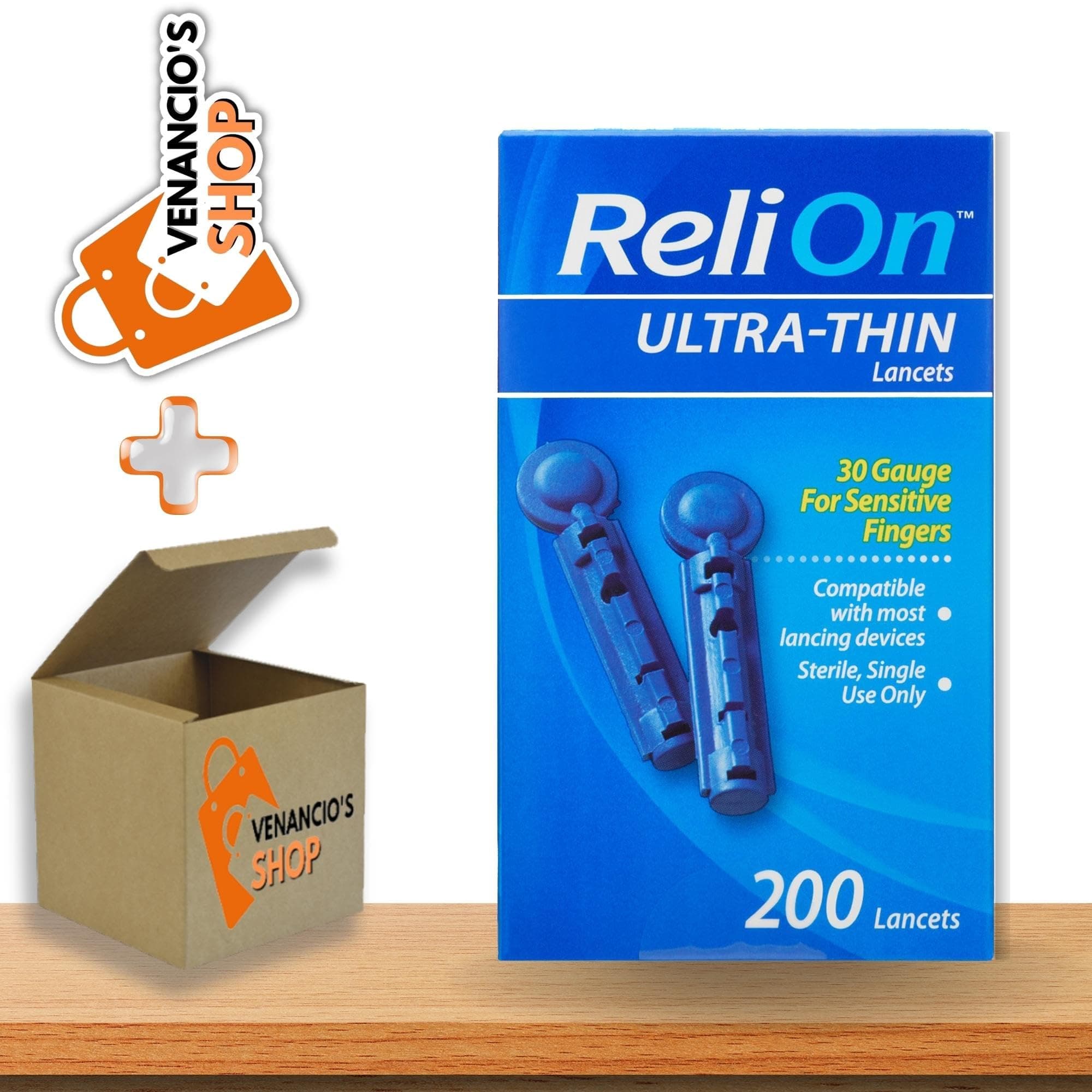 ReliOn Ultra Thin Lancets 30 Gauge, Designed to be Comfortably Used Even for Sensitive Fingers + Includes Venancio’sFridge Sticker (200 count - Pack of 1)