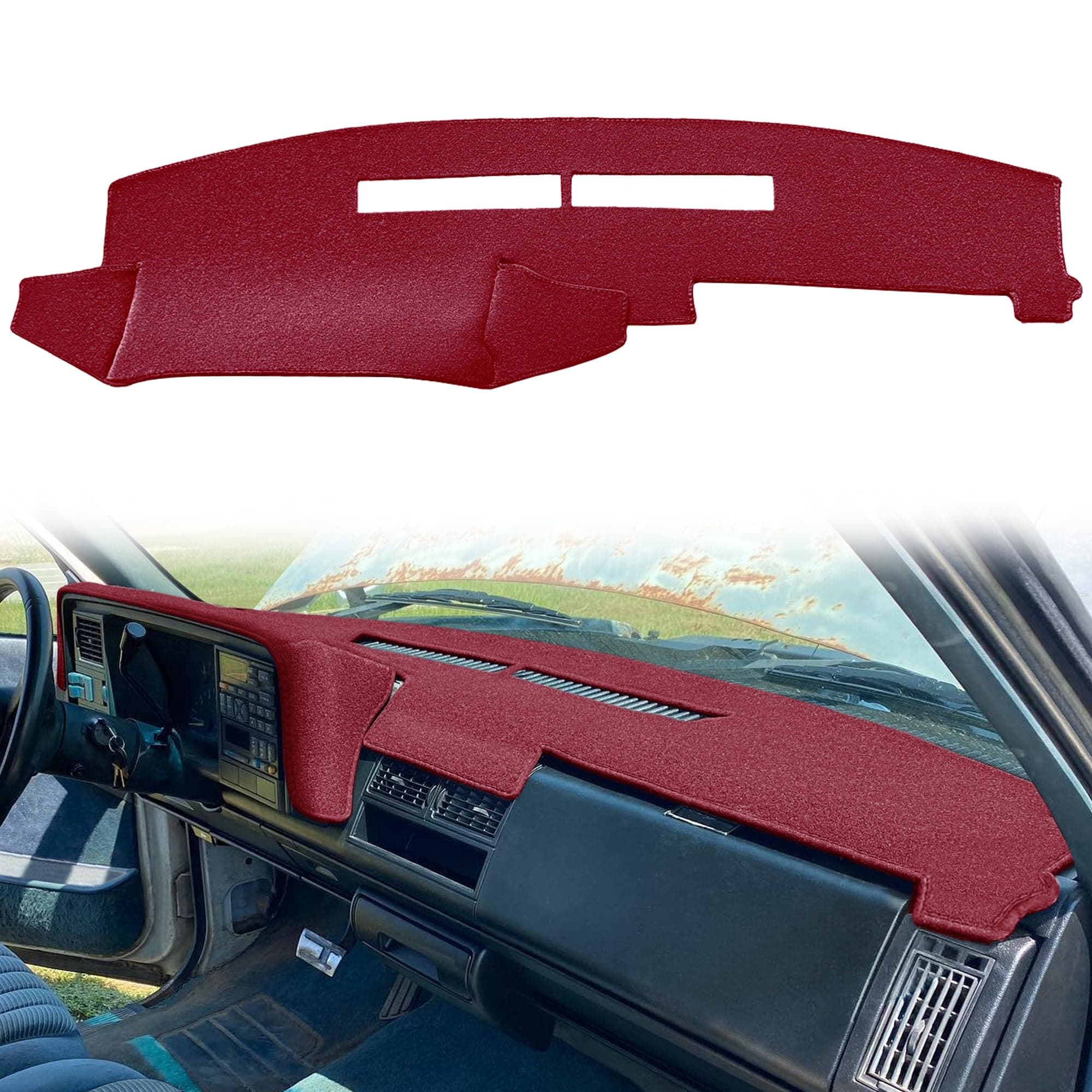 Yiz Dash Cover Mat for Chevy Chevrolet Silverado/GMC Sierra C1500 C2500 C3500 K1500 K2500 K3500 Pickup Truck 1988-1994, 1992-94 GMC Yukon/Chevy Blazer Suburban Dashboard Pad Carpet (88-94 Maroon) Y25