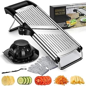 MASTERTOP Adjustable Mandoline Food Slicer,Vegetable Slicer Fruit Cutter,Stainless Steel Kitchen Mandolin,Julienne Slicers for Kitchen Onion Potato, Tomato, Carrot, Vegetable, and Fruit