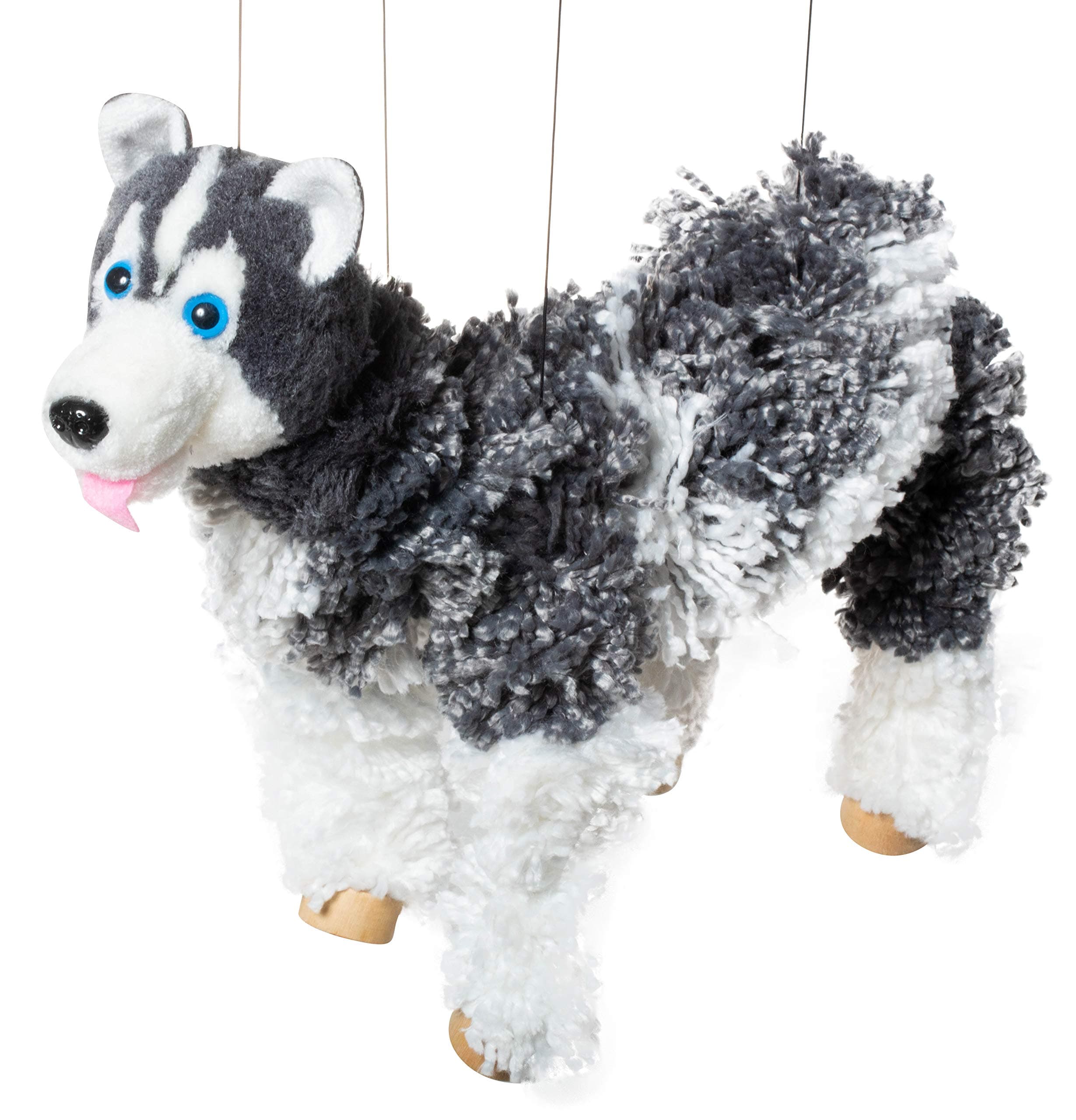 Artisan Owl Siberian Husky Dog Marionette Yarn Puppet (Black)