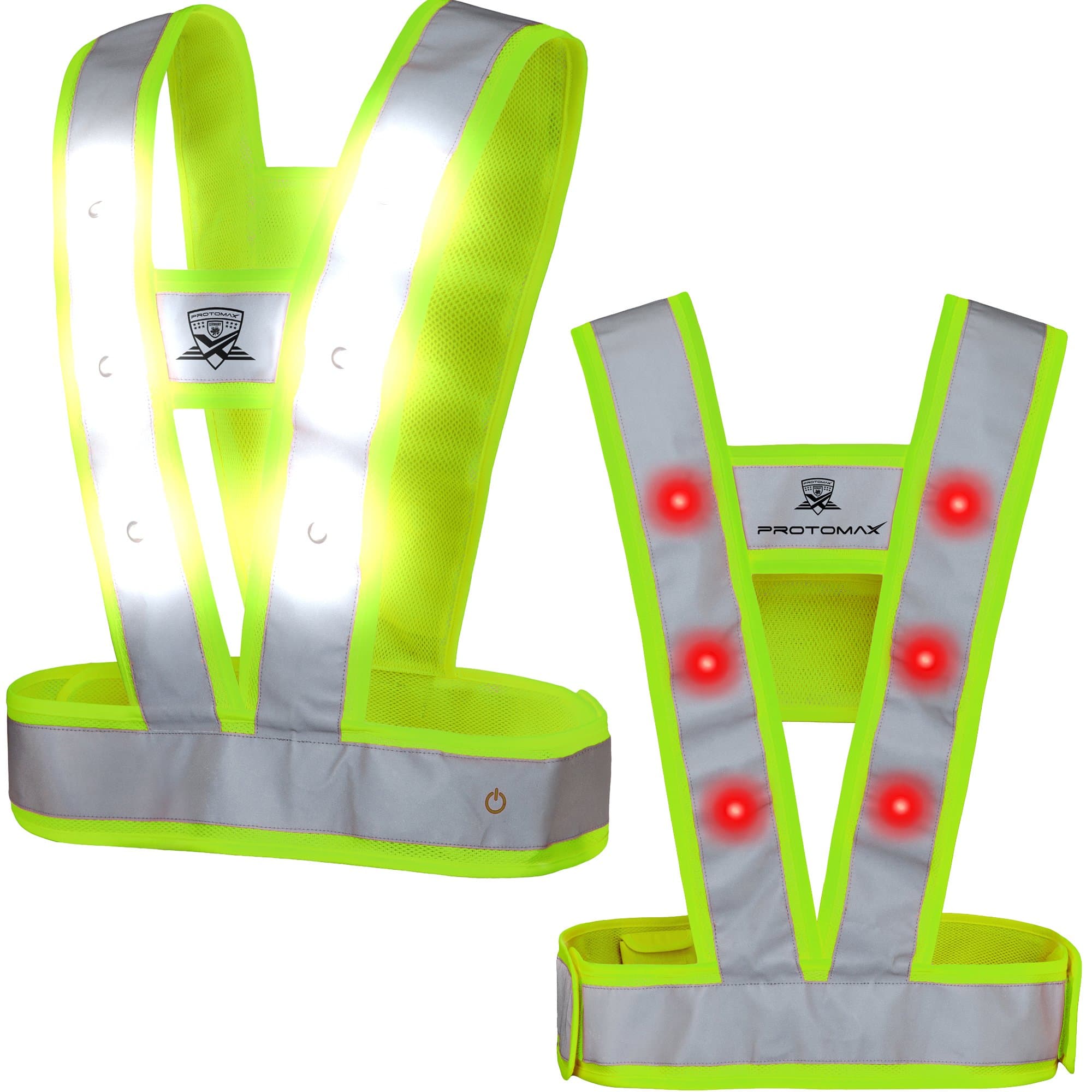PROTOMAX LED vest CAVOK, reflective safety vest with 36 light sources (white front | red back), (L, Green)