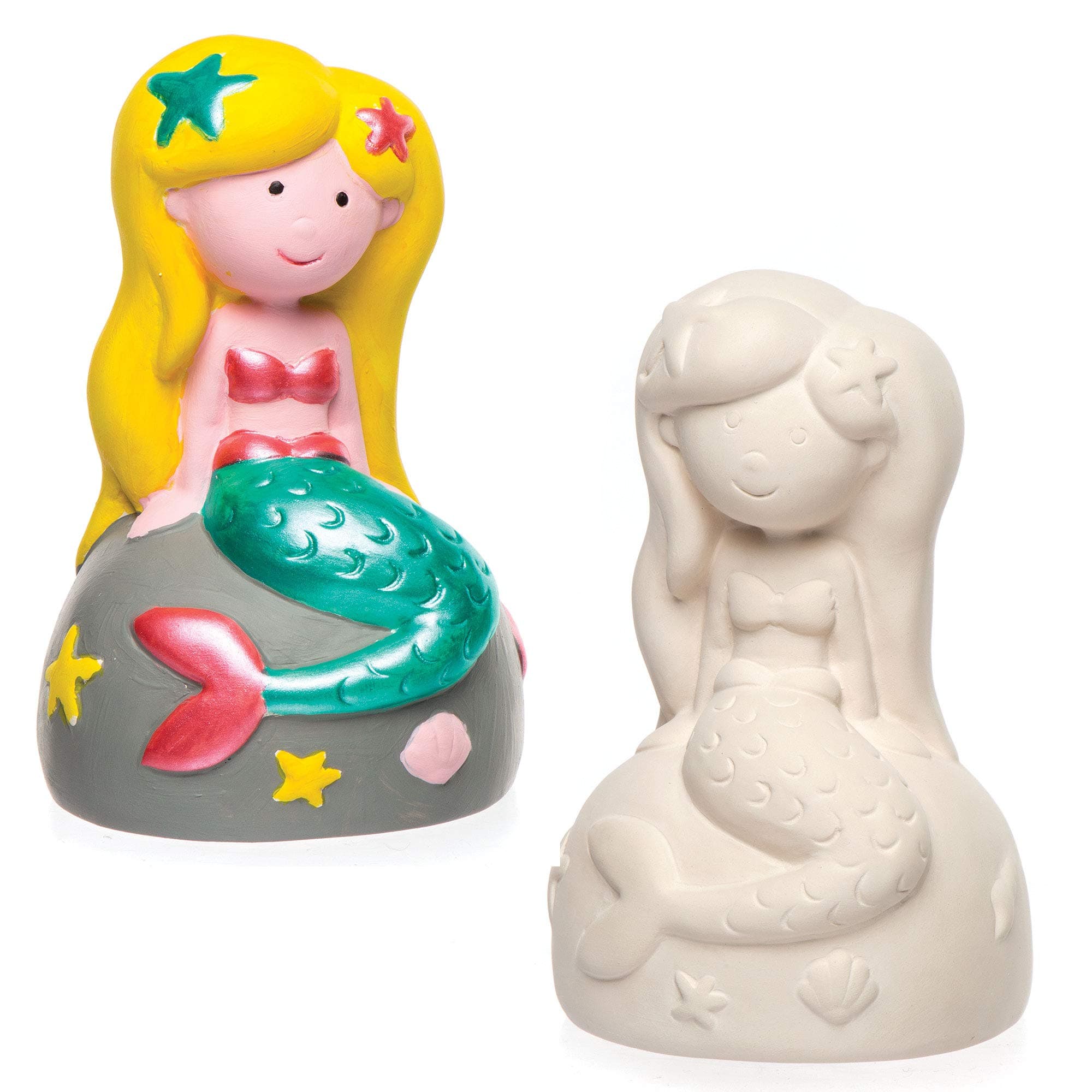 AR519 Mermaid Piggy Banks-Pack of 2, Ceramic Coin Tins for Kids to Paint, Decorate and Display, 13 x 8 x 8 cm