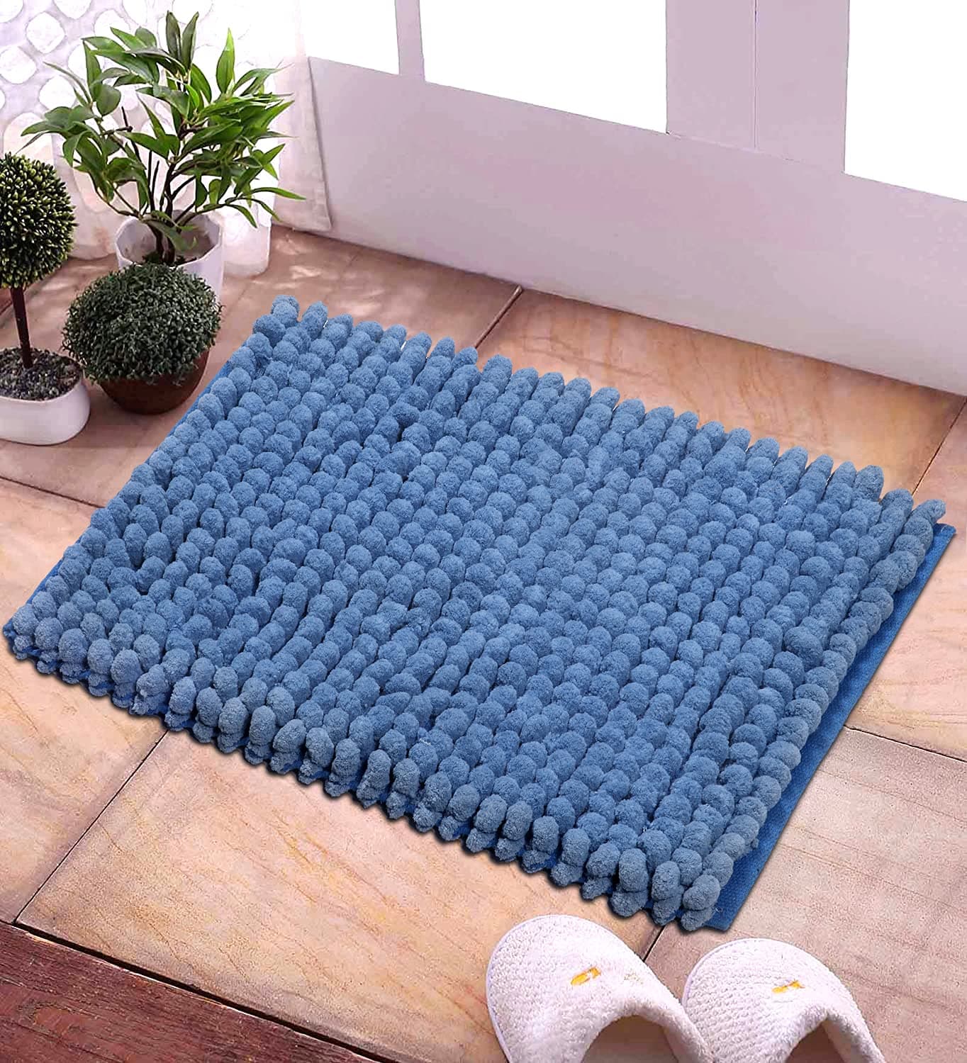 Kridhay Natura Life Microfiber Solid Loop Super Soft Anti Skid Bathmat (40X60 cm, Royal Blue)