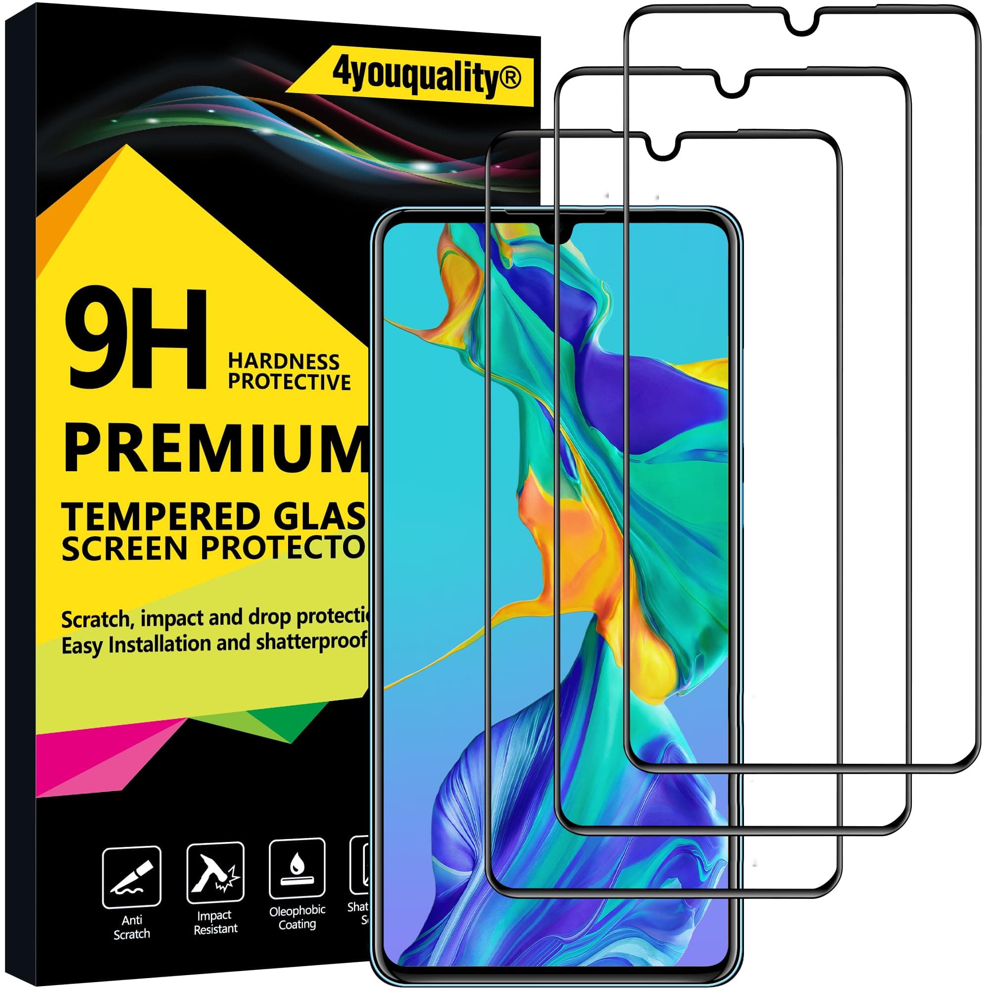 [3-Pack[Full Coverage] Screen Protector for Huawei P30, Tempered Glass Film [Full-Coverage][LifetimeSupport][Anti-Scratch][Anti-Shatter]