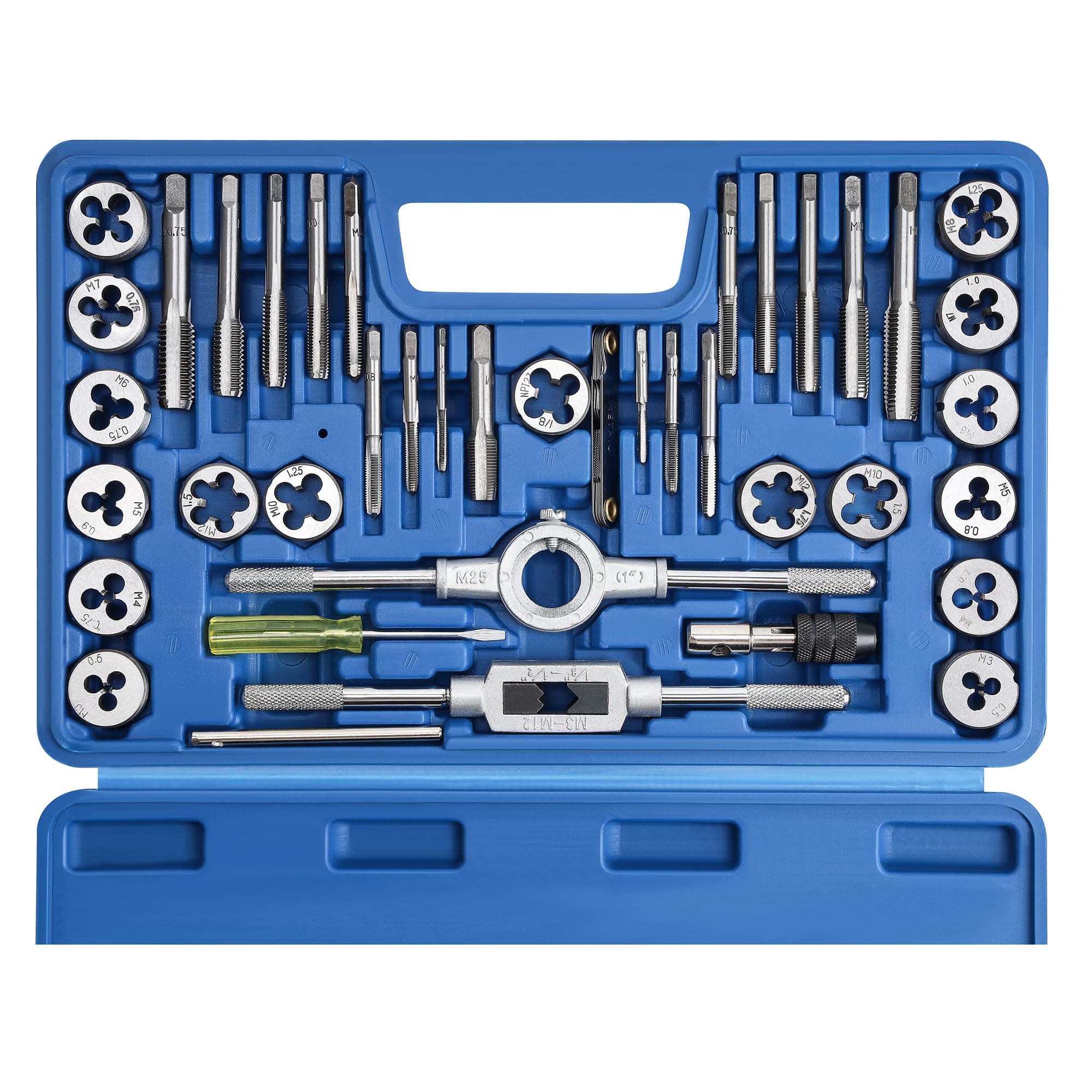 40pcs Metric Tap and Die Set, Metric Standard Rethreading Tool Kit, Coarse and Fine Threads for Cutting External and Internal Threads, Essential Repair Tool Kit with Thread Wrench