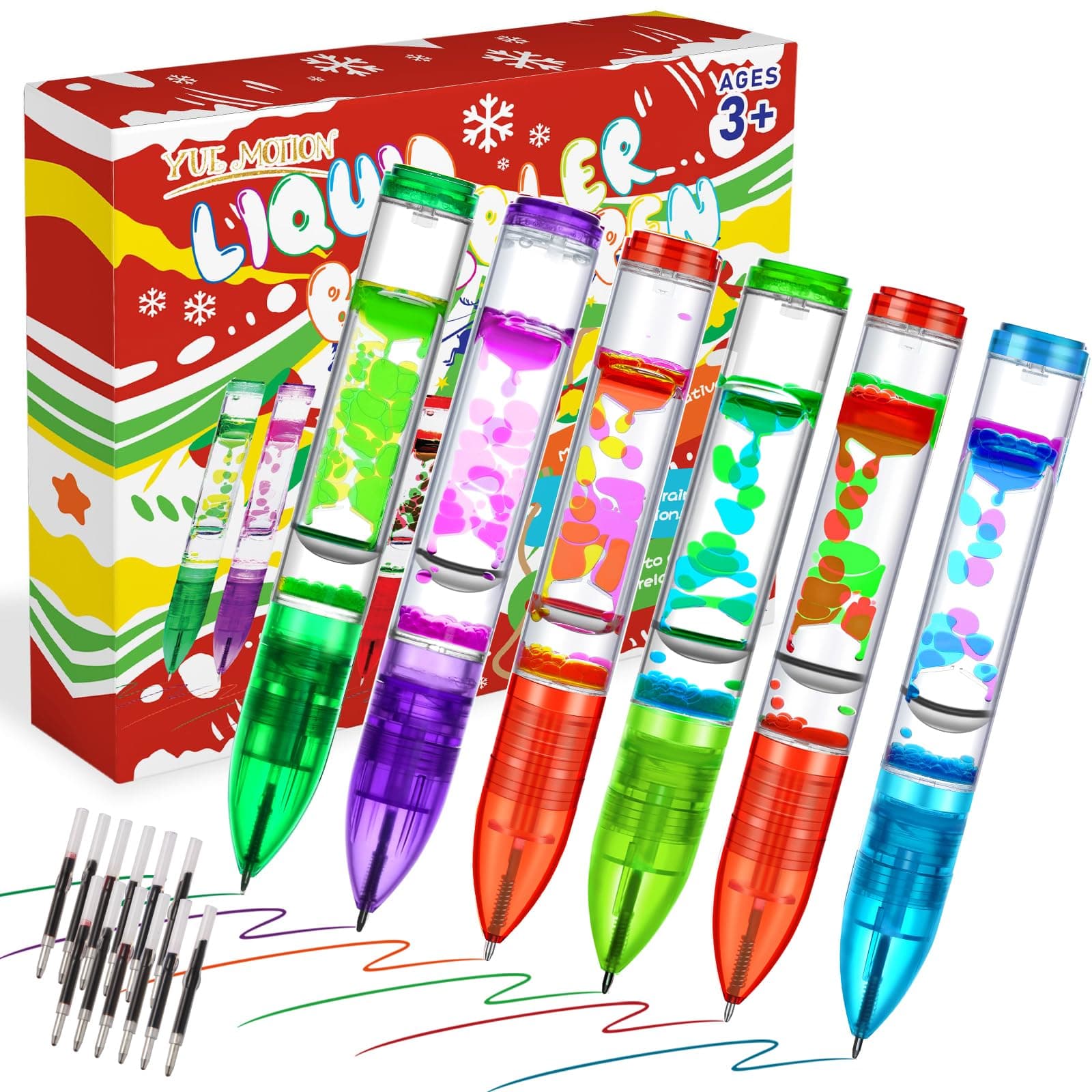 Yue Motion Lava Pens - Great Gift for Kids & Adults- Fidget Desk Toys for School & Office - Colorful Liquid Bubbler Pens for Focus, Stress & Anxiety Relief- 6 Pack Liquid Motion Bubbler Toy Pens