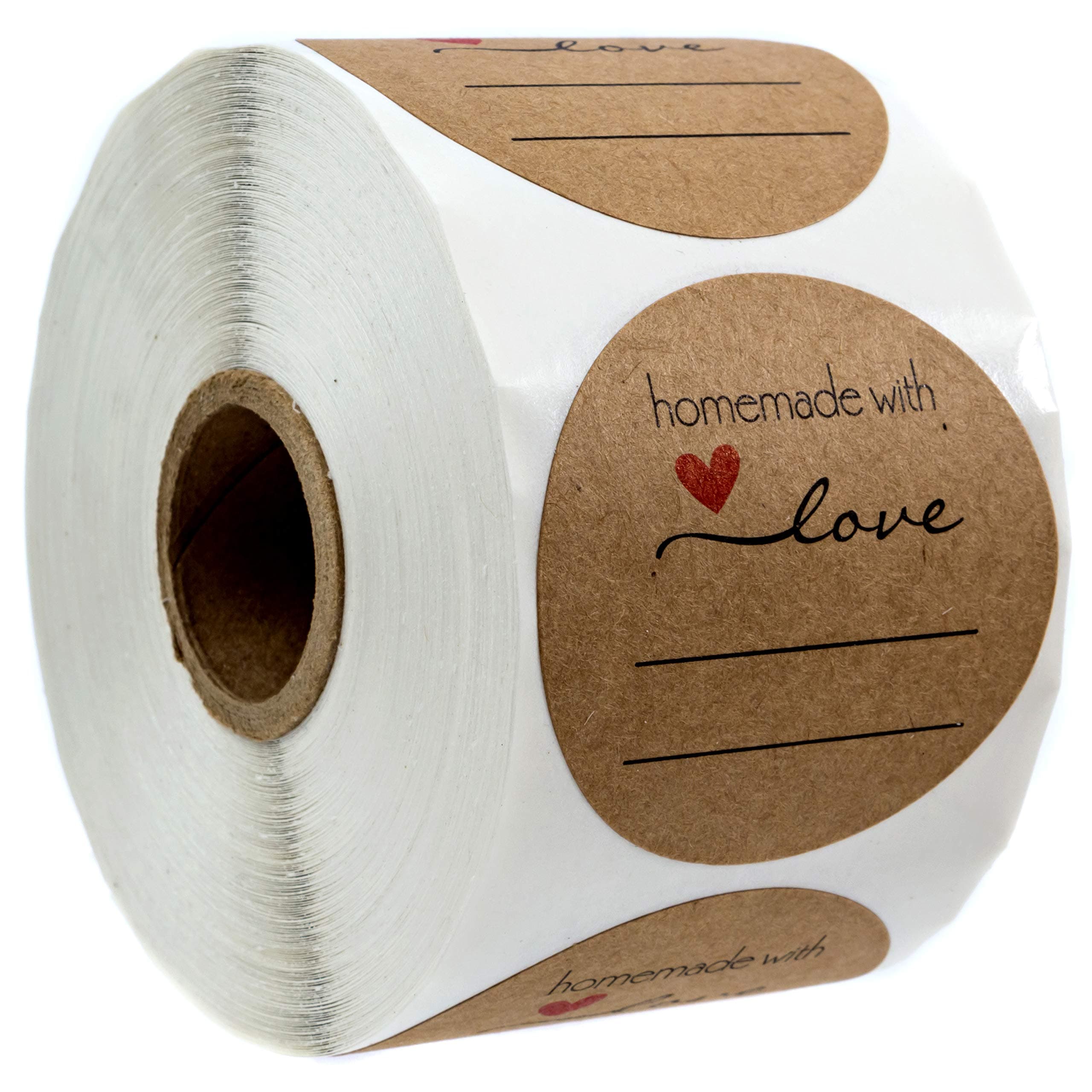 2" Homemade with Love Sticker with Writing Lines / 2" Round Homemade with Love Canning Label / 500 Jar Labels Roll/Made in The USA