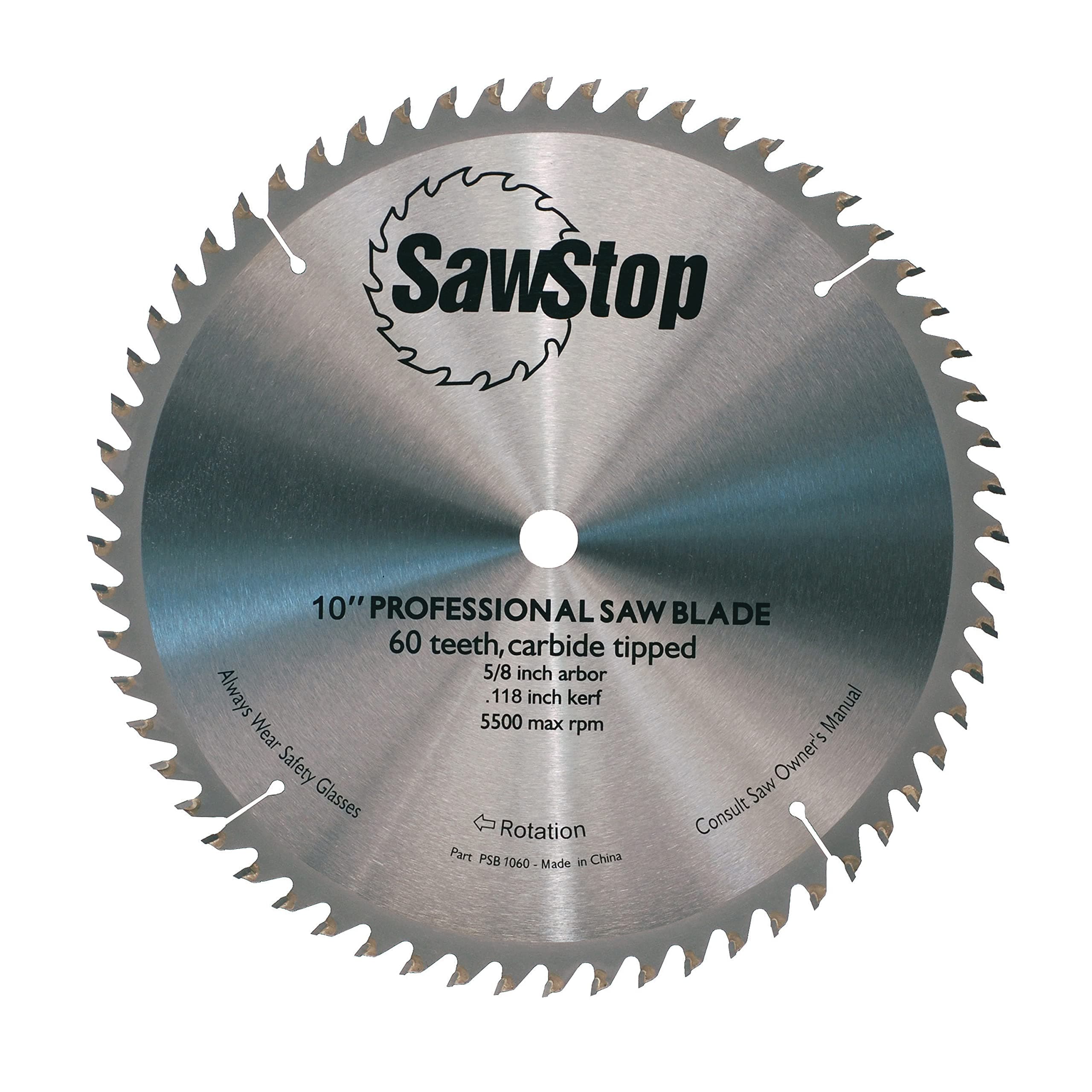 SawStop CB104-184 60-Tooth Combination Table Saw Blade, 10-Inch with 5/8-Inch Arbor