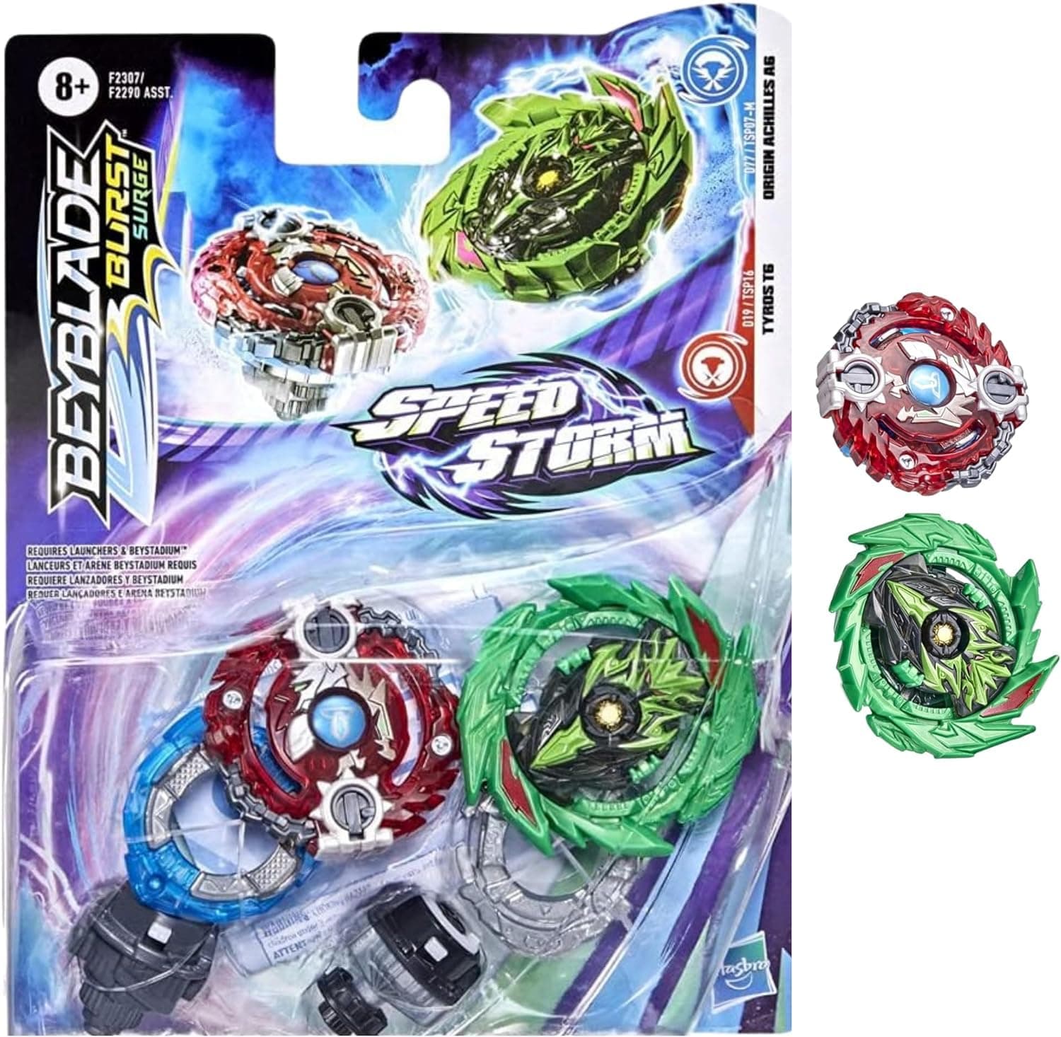 Hasbro Beyblade Burst Surge Speed Storm Twin Pack Origin Achilles A6 and Tyros T6 (Multicoloured, Standard Size)