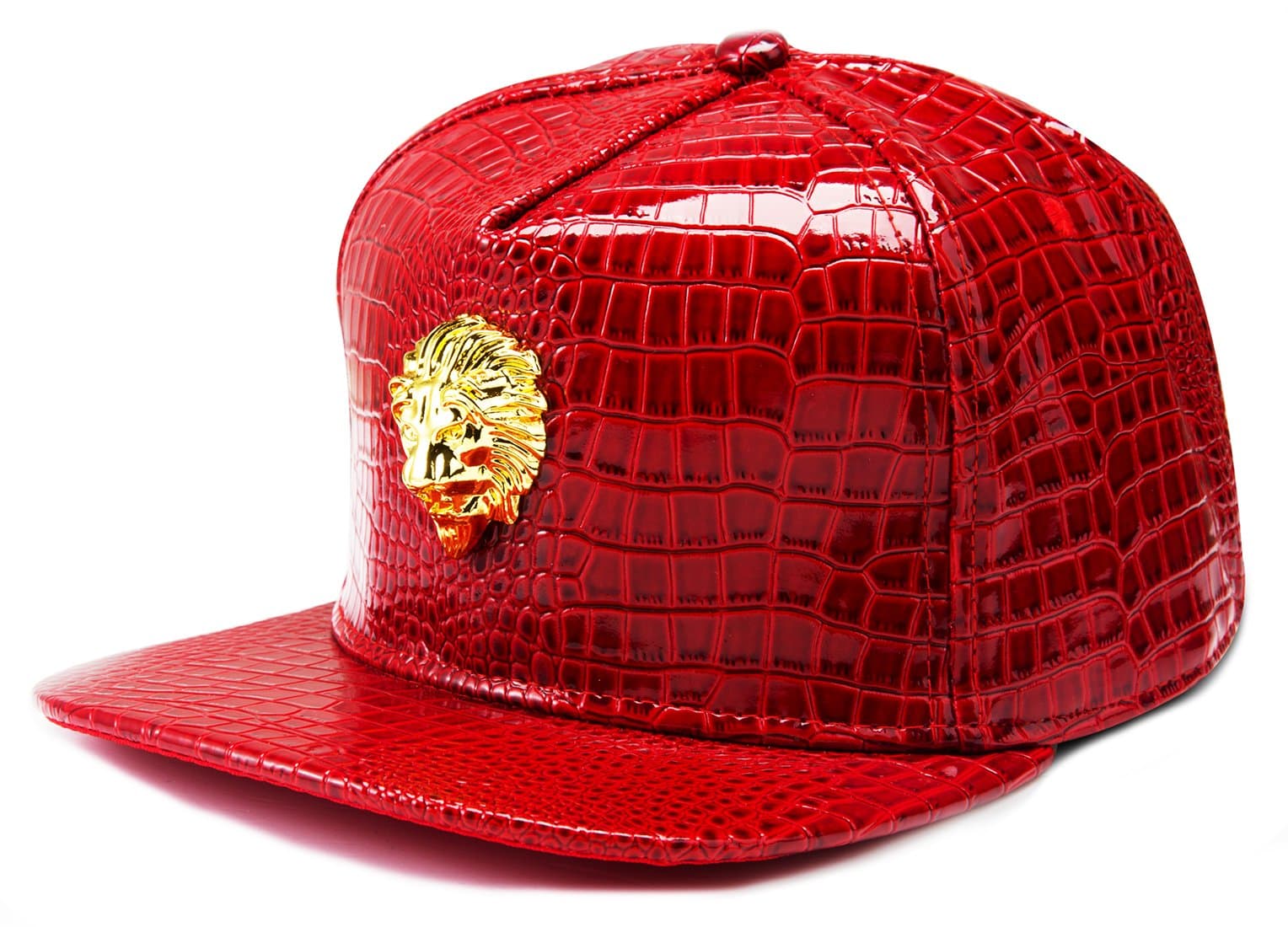 Hip Hop Style Alligator Skin Pattern 4 Colors Lion Head Logo Tag Baseball Cap Hat (Red)