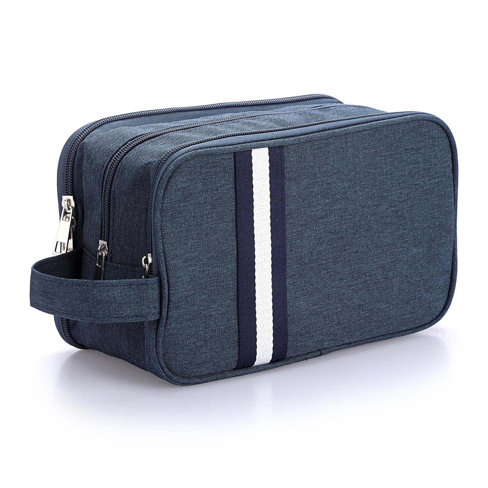 Travel Toiletry Wash Bag Dry & Wet Separation Men Dopp Kit Bag Gym Shaving Organiser Bag with 3 Compartments (Dark Blue)