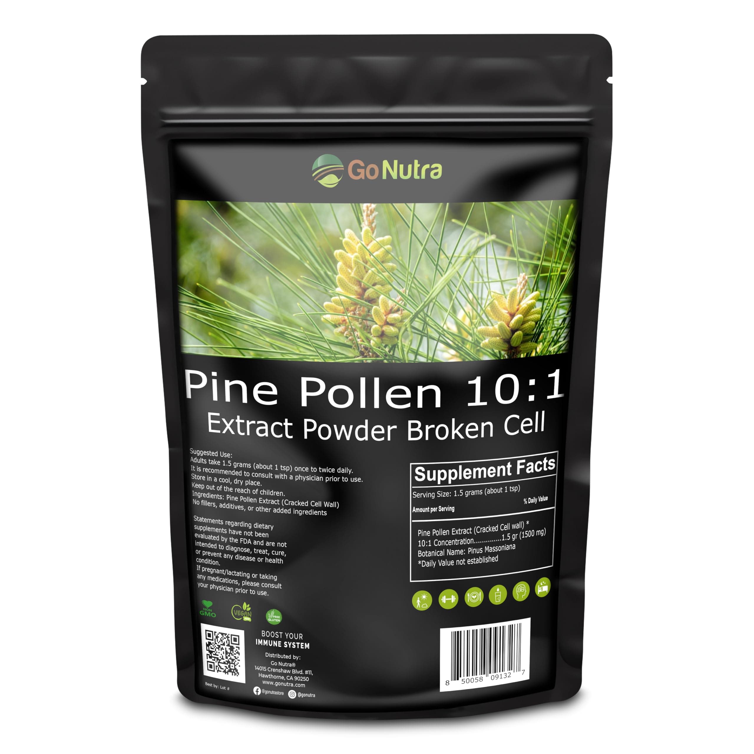 Go Nutra Pine Pollen Powder | Wild Harvested & Broken Cell Wall | Pure 10:1 Pine Pollen Extract, Antioxidant-Rich & Androgenic | Supports Health, Energy | Vegan, Non-GMO, Gluten Free | 6 Ounce