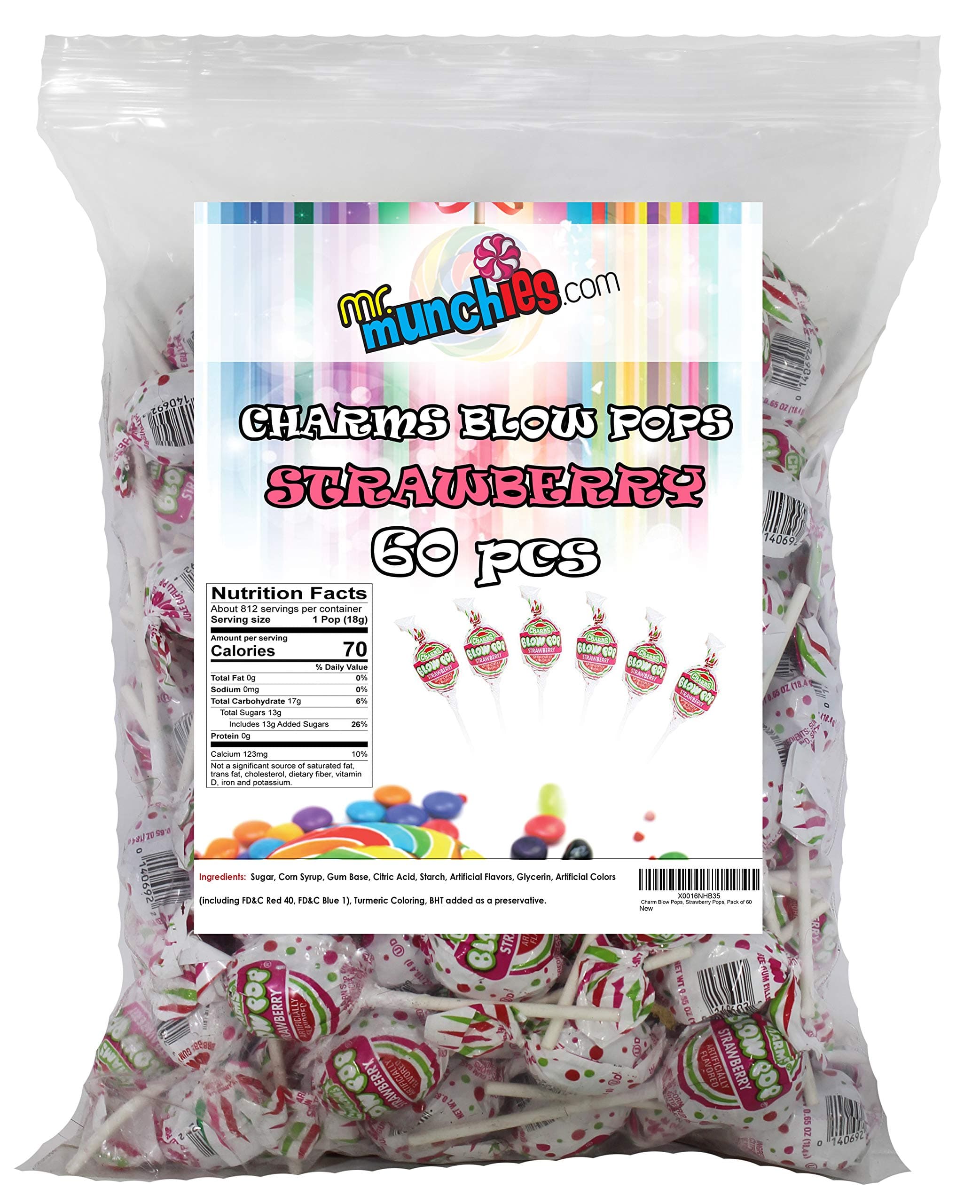 Charm Blow Pops, Strawberry Pops, Pack of 60