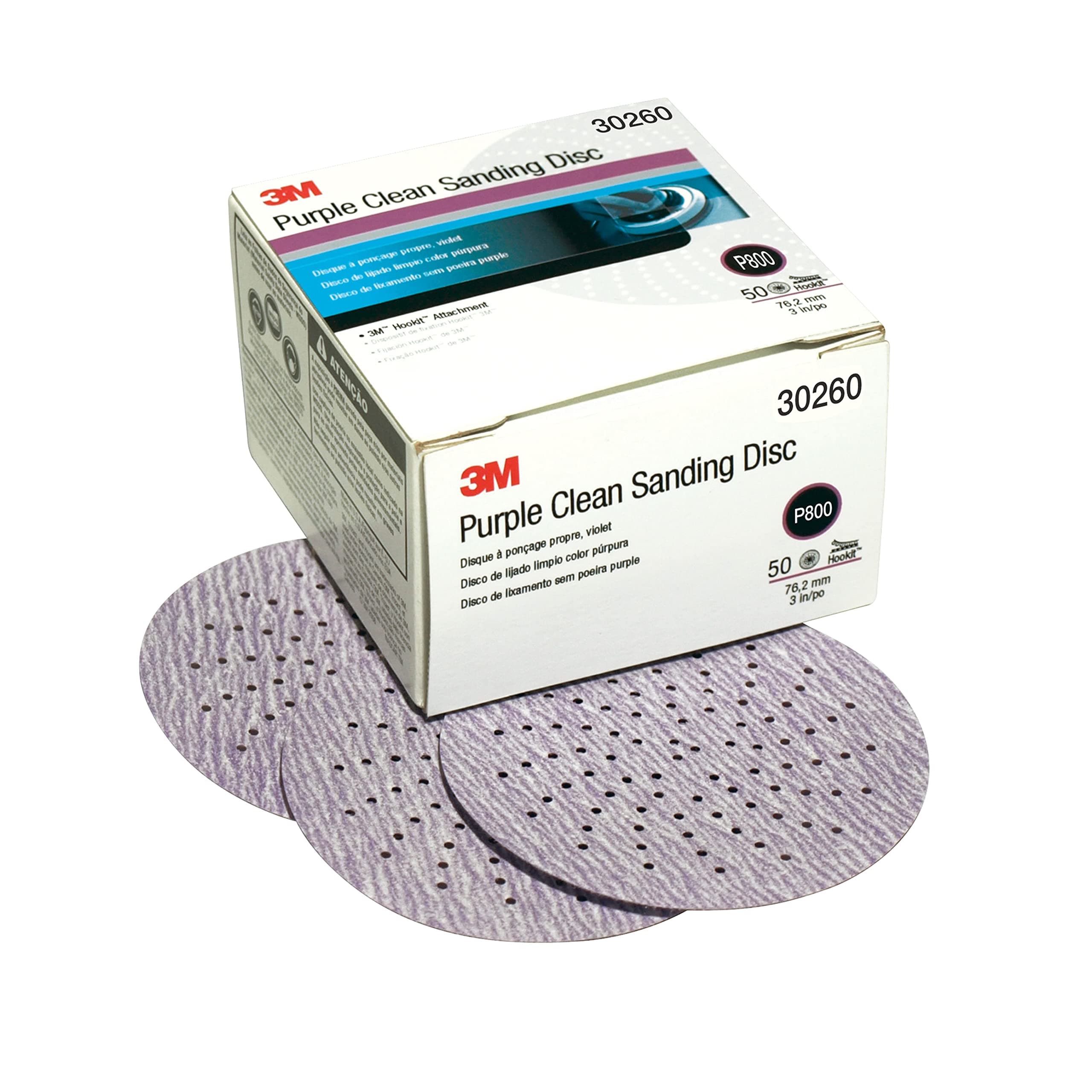 Hookit Purple Clean Sanding Disc 343U, 30260, 3 in, P800, 50 discs per carton