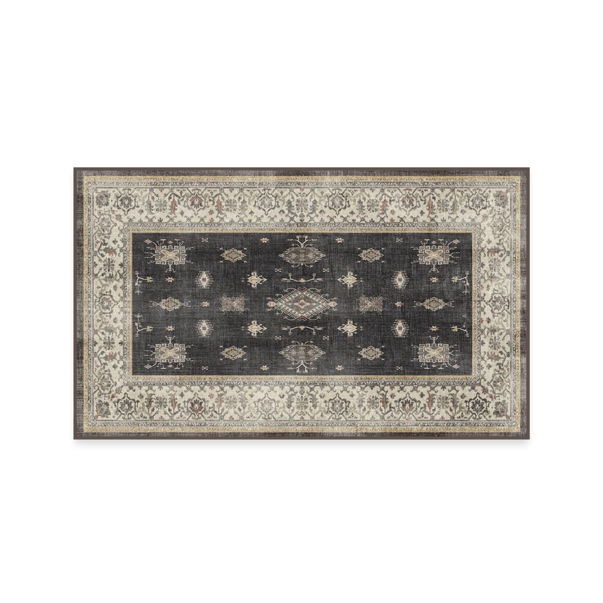 RUGGABLE Washable Vintage Area Rug – Verena Dark Wood 3x5, Stain-Resistant, Non-Slip – Small Machine Washable Rugs for Living Room, Bedroom, Hallway, Entryway & Office–with Standard Pad