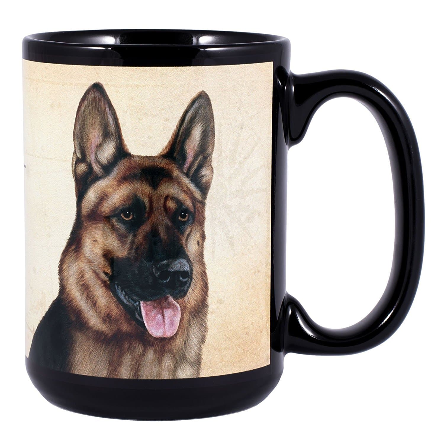 AMAHLE Gywinovo Pet Gifts German Shepherd Puppy Dog Breed Traits 15 Ounce Ceramic Stoneware Coffee Mug with Comfort Grip Handle