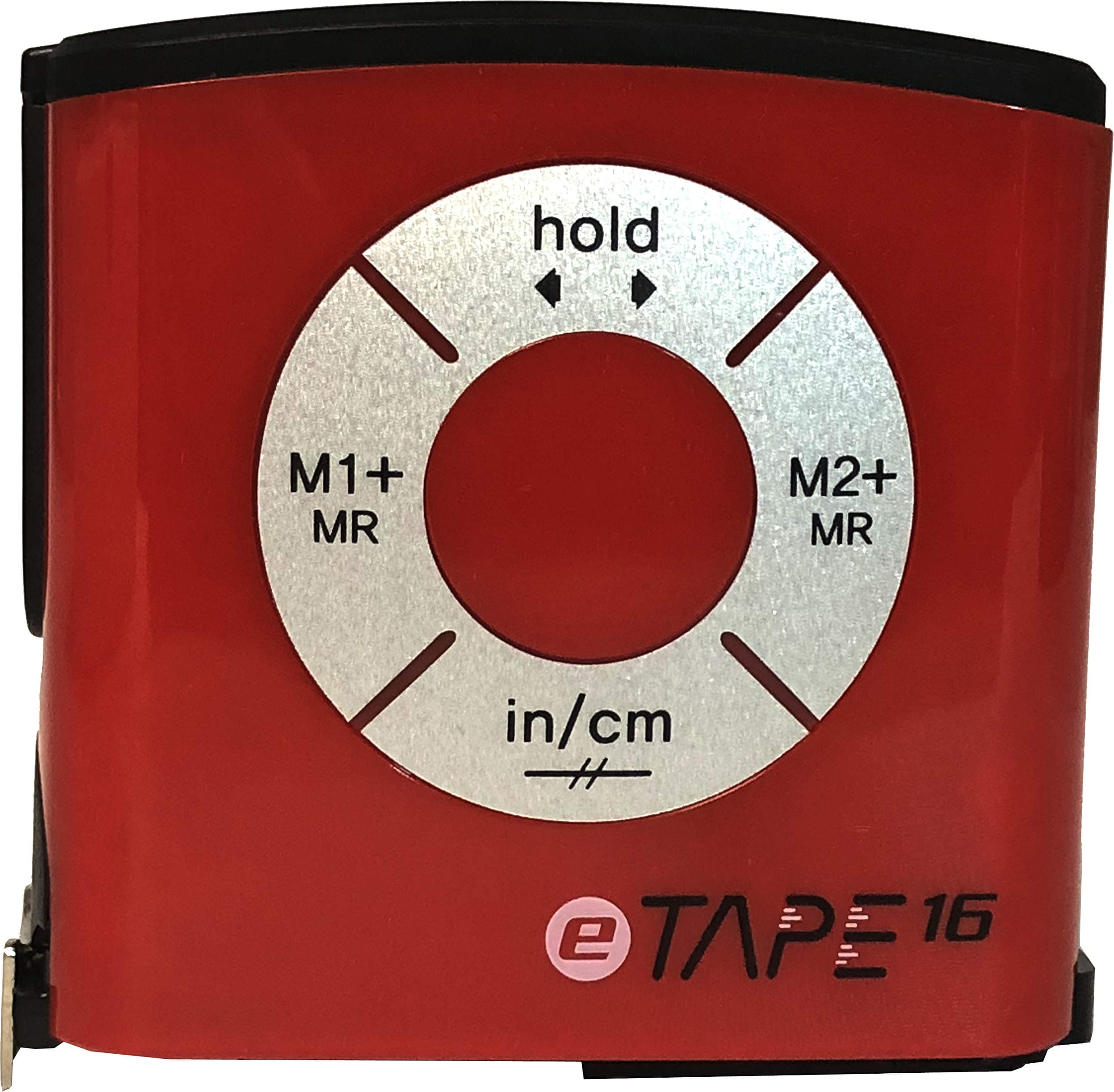 Digital Tape Measure, 16 Feet, Inch & Metric , Red