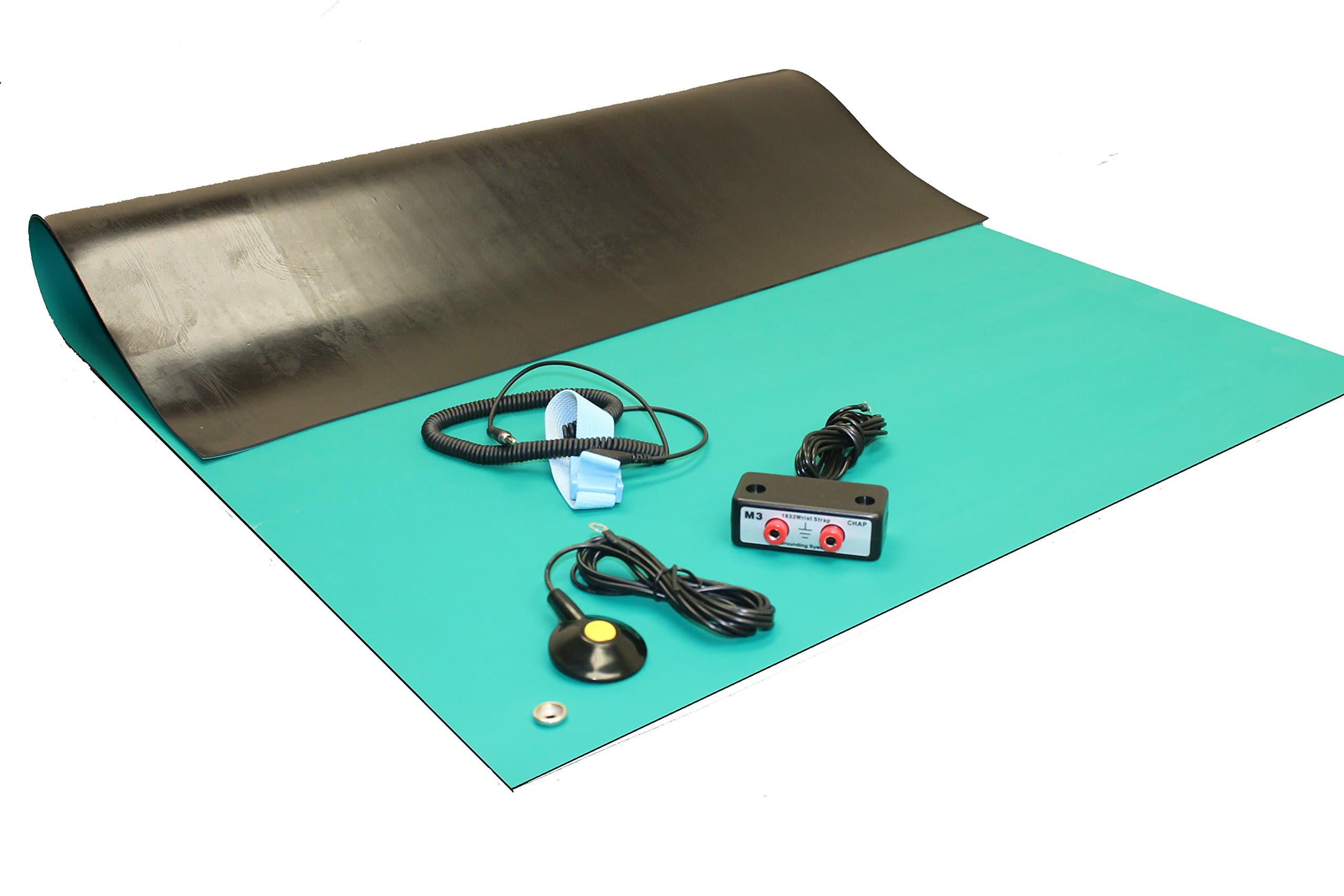 Rubber ESD Anti-Static HIGH Temperature Soldering MAT KIT-24" X 48" (2'x 4') - 0.08" Thick- with Dual Bench and Wrist Strap-Green