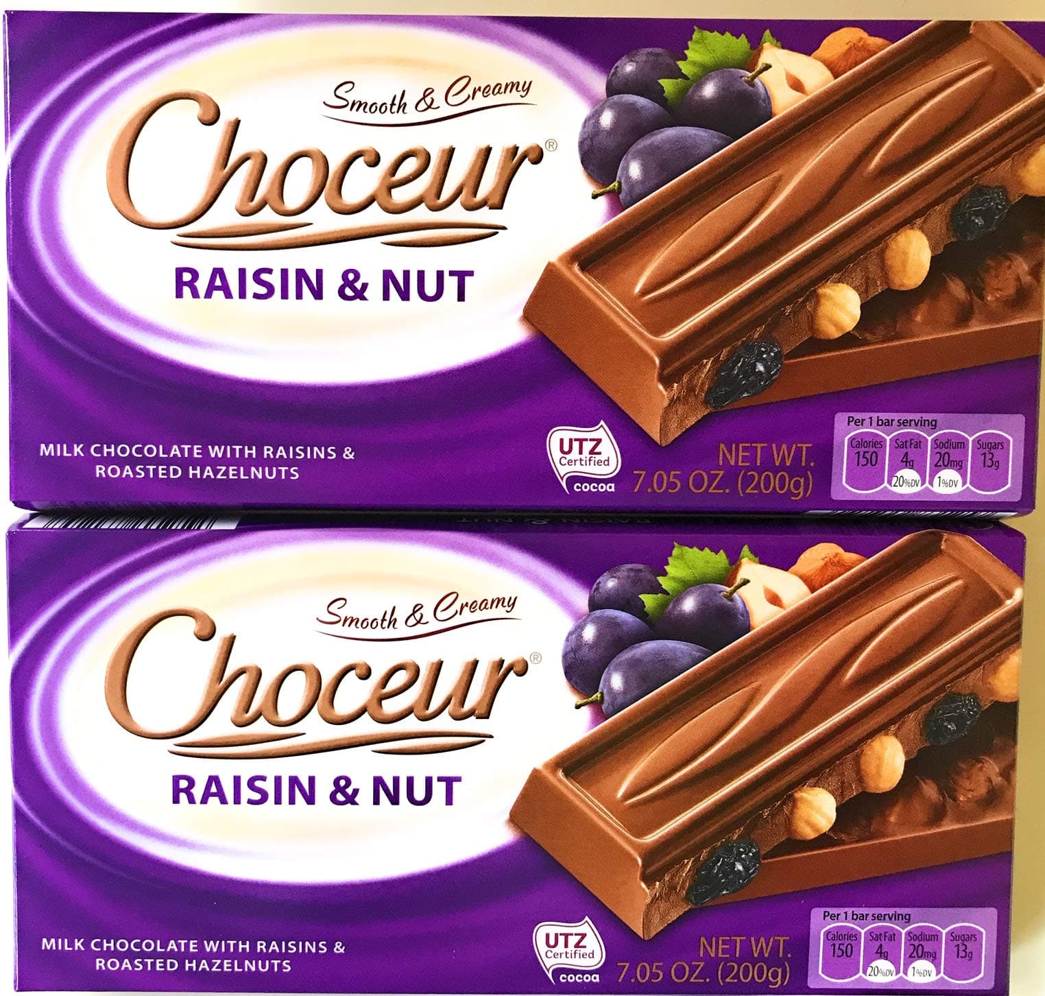 Raisin & Nut Milk Chocolate With Raisins & Roasted Hazelnuts 7.5 oz (200 g) (Pack of 2)