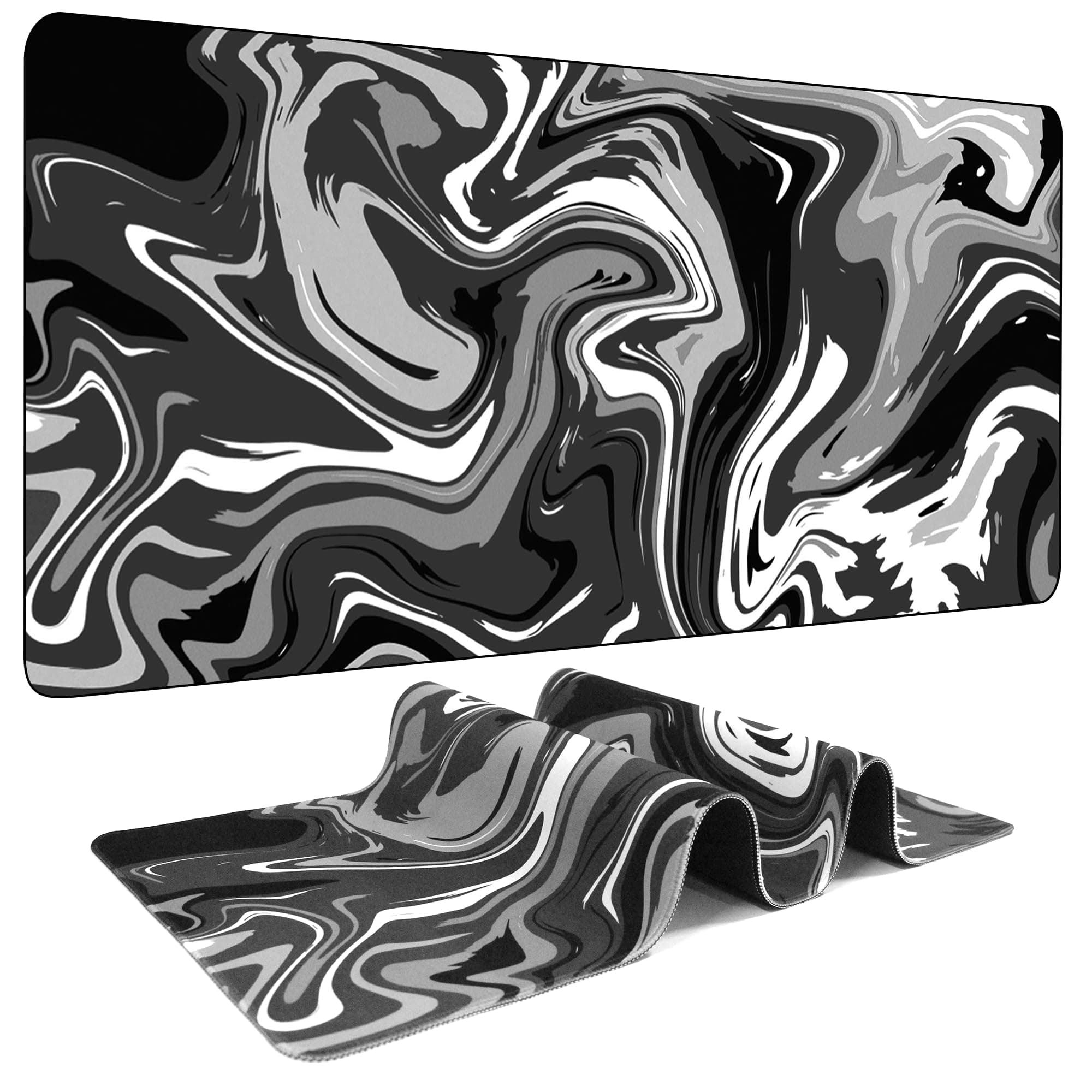【5 Patterns 3 Sizes】 Fluid Pattern Marbled Design Large Mouse Pad Gaming Giant Big Desk Mat Desk Pad Computer Keyboard Mousepad with Stitched Edge for Home Office Work - 39.5" L*16.8" W