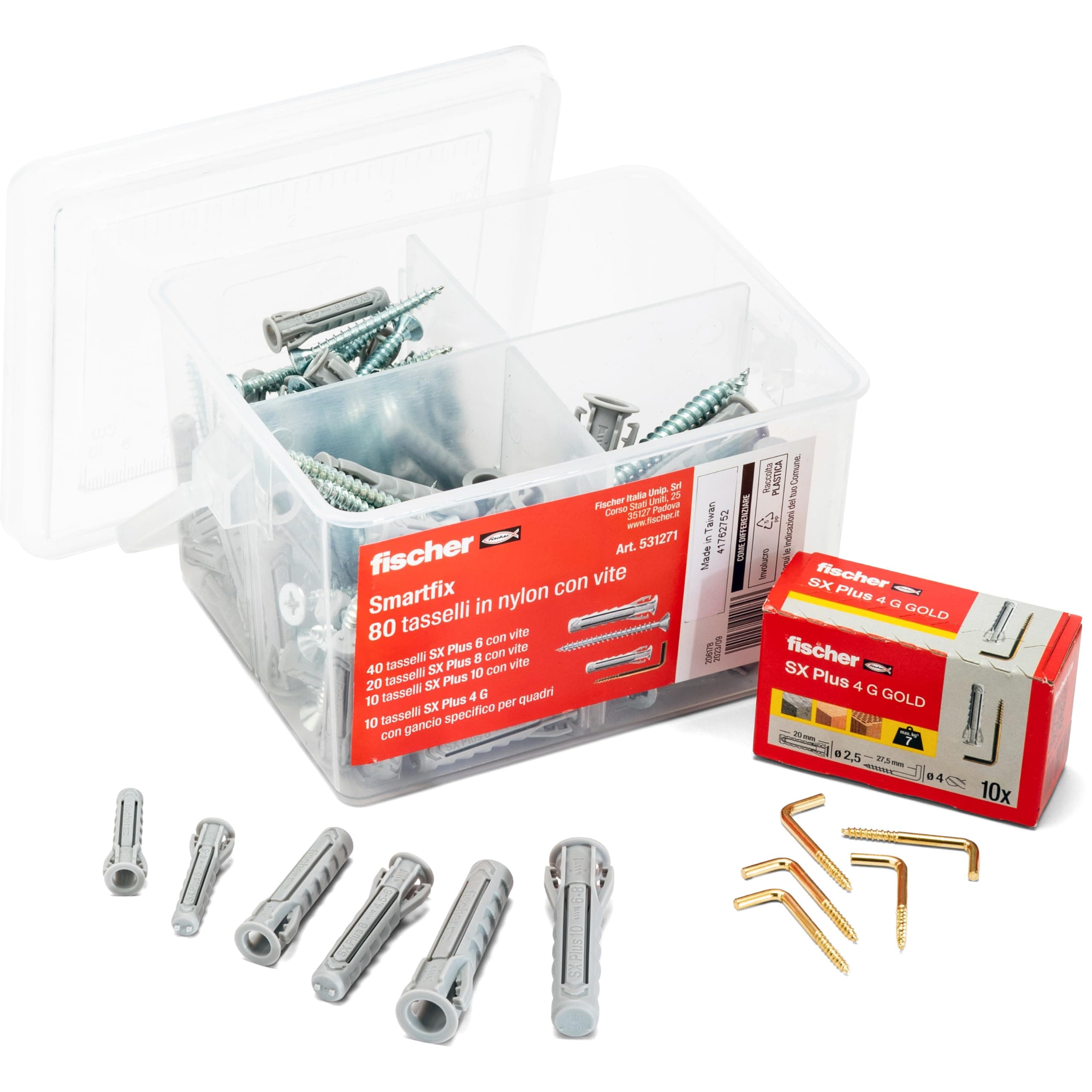 531271 Kit Smartfix Box with Screw Anchors with Hook for Murature Full and Pierced, Grey, Set of 80 Pieces