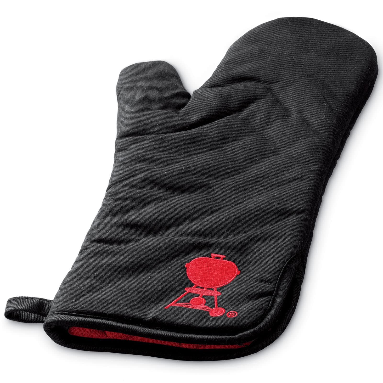 Weber Barbecue Mitt – Black Cotton Grill Mitt with Red Kettle Embroidery, Foldable Cuff, One‑Size‑Fits‑Most