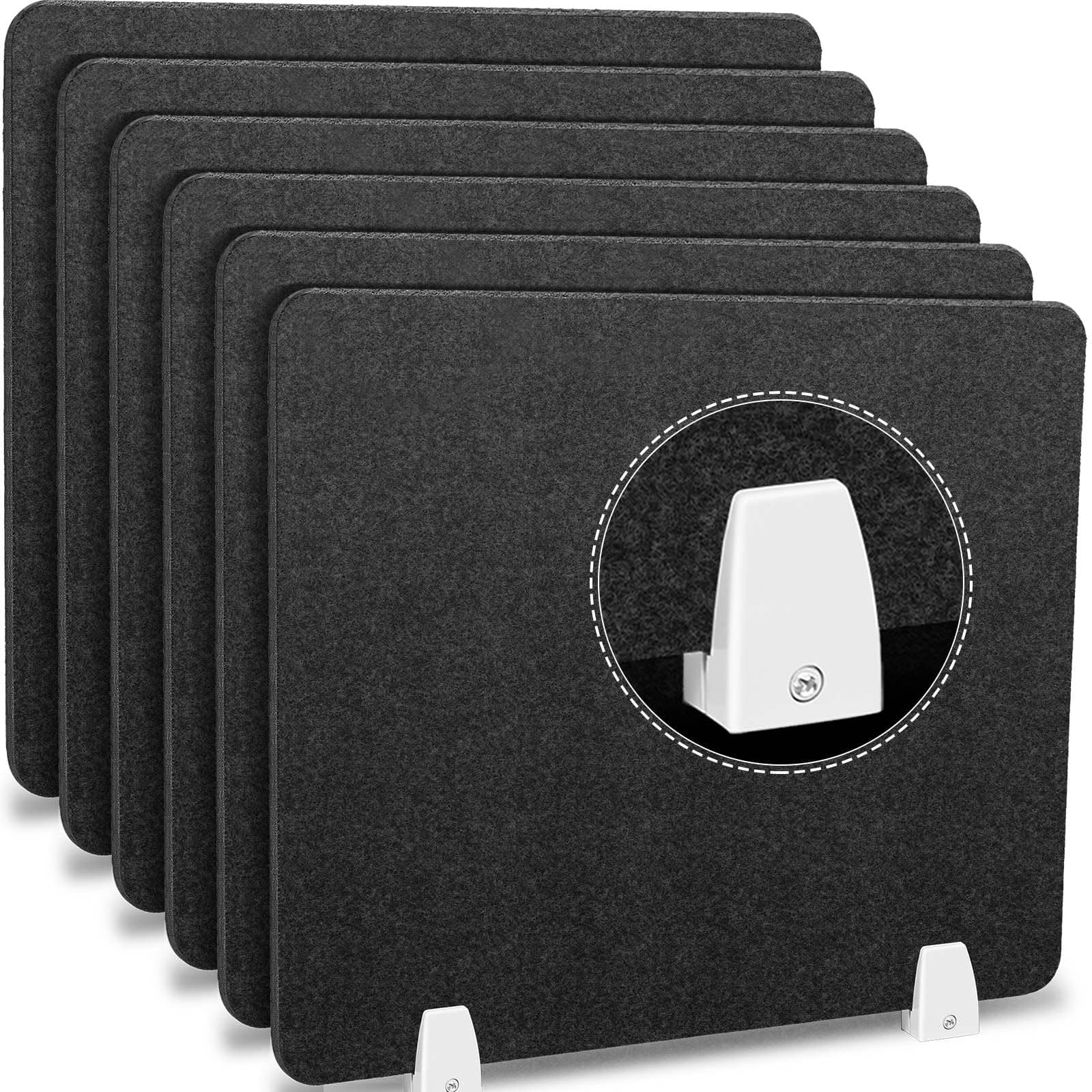 6 Pcs Desk Divider Privacy Panel 20 x 24 Clamp-on Acoustic Freestanding Desktop Partition Dividers with Aluminum Guard Clamps for Office Student Sound Proof Reducing Noise Visual Distractions(Black)