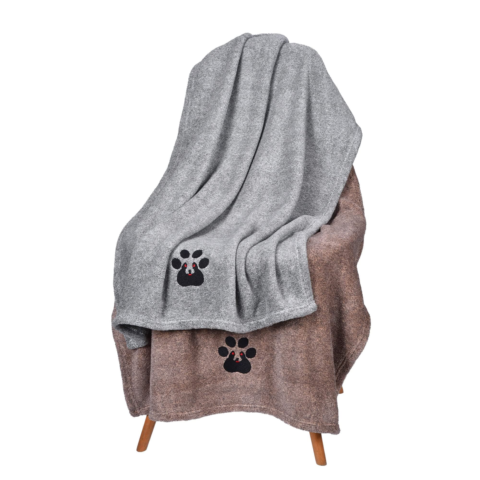 Dog Towel - Pack of 2 - Super Absorbent Soft Microfiber Pet Bath Grooming Towels for Drying Dogs and Other Pets (M-36" * 28", Grey and Brown)