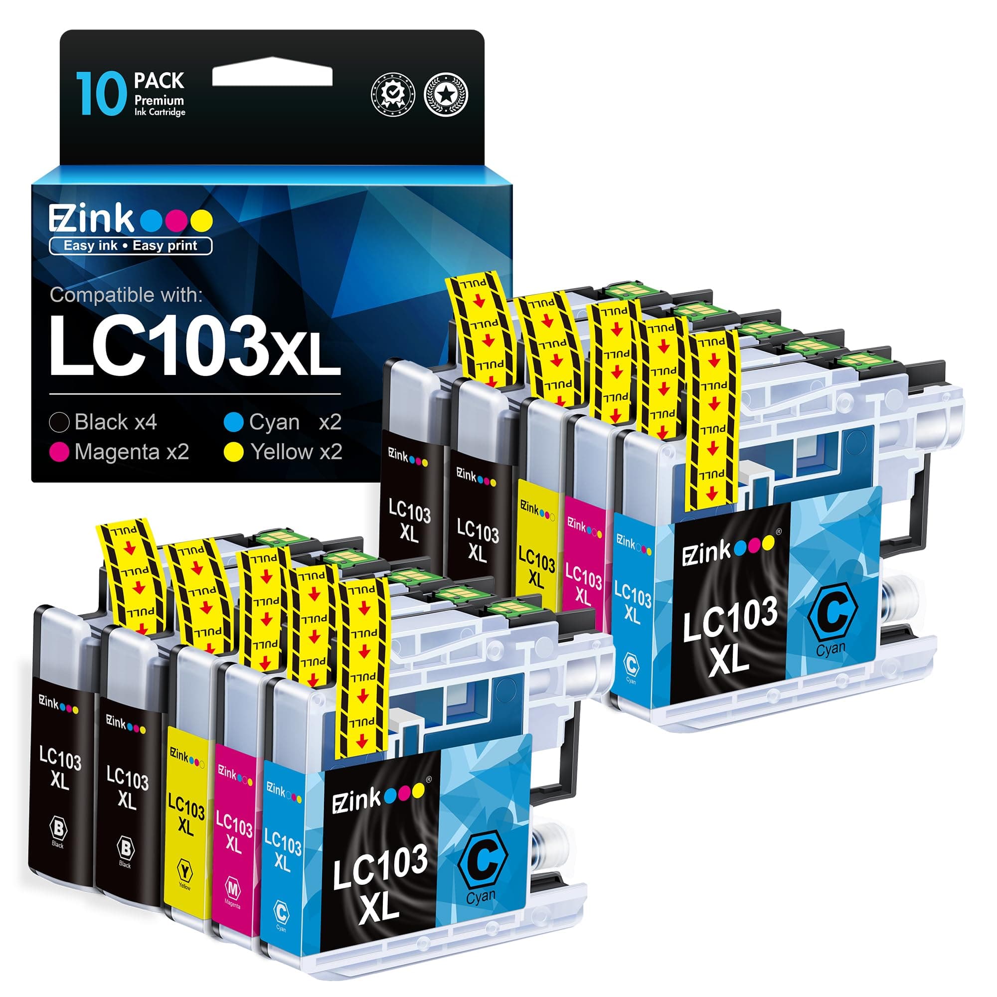 E-Z Ink (TM Compatible Ink Cartridge Replacement for Brother LC-103XL LC103XL LC103 XL LC103BK LC103C LC103M LC103Y Compatible with DCP-J152W MFC-J245 (4 Black, 2 Cyan, 2 Magenta, 2 Yellow, 10 Pack)