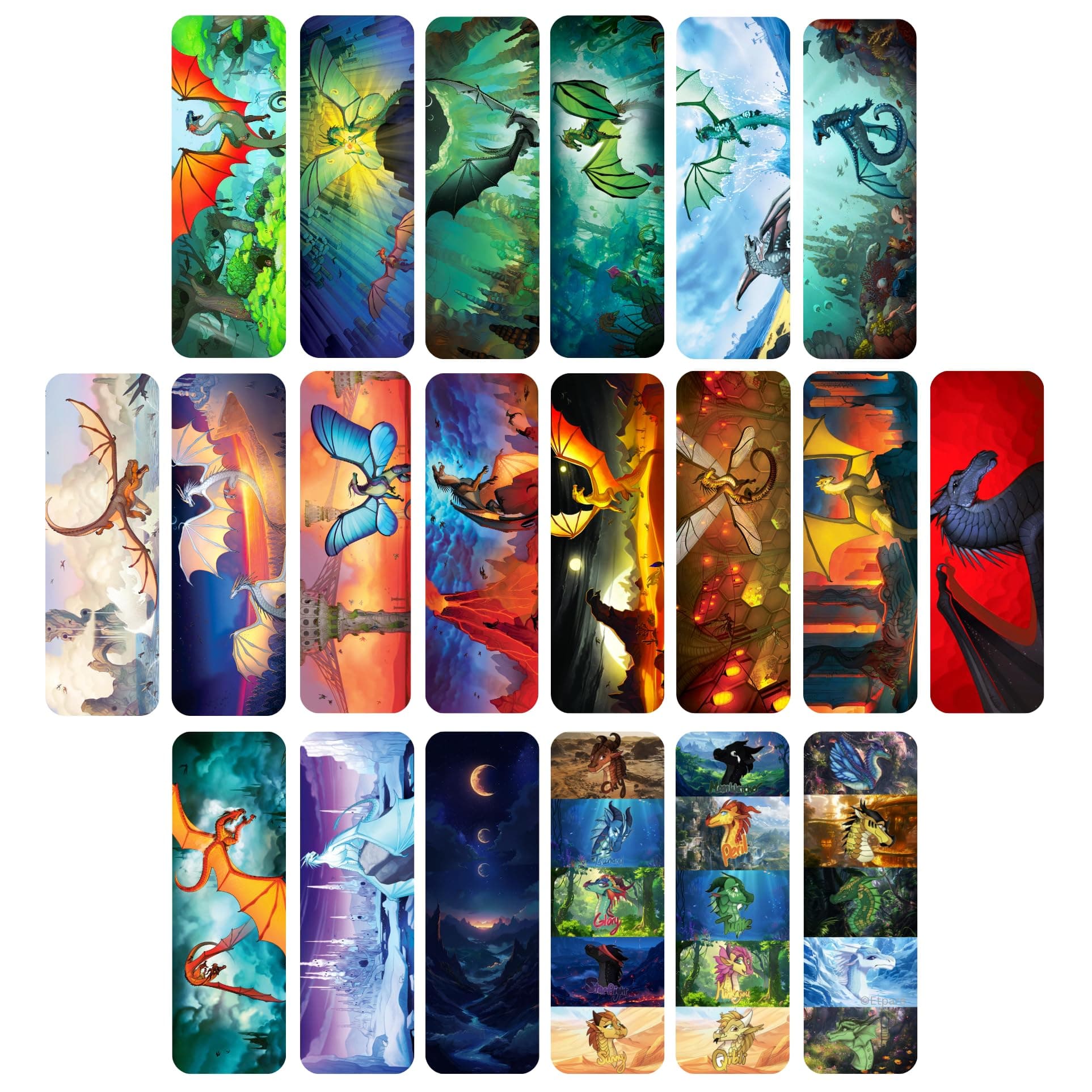 20 pcs Wings of Fire Bookmarks - from Wings of Fire Book 1-15 Author Tui Sutherland Waterproof Vinyl Paper Merch for Book Fans, Kawaii Dragon Lovers, Party Favor, Student Rewards