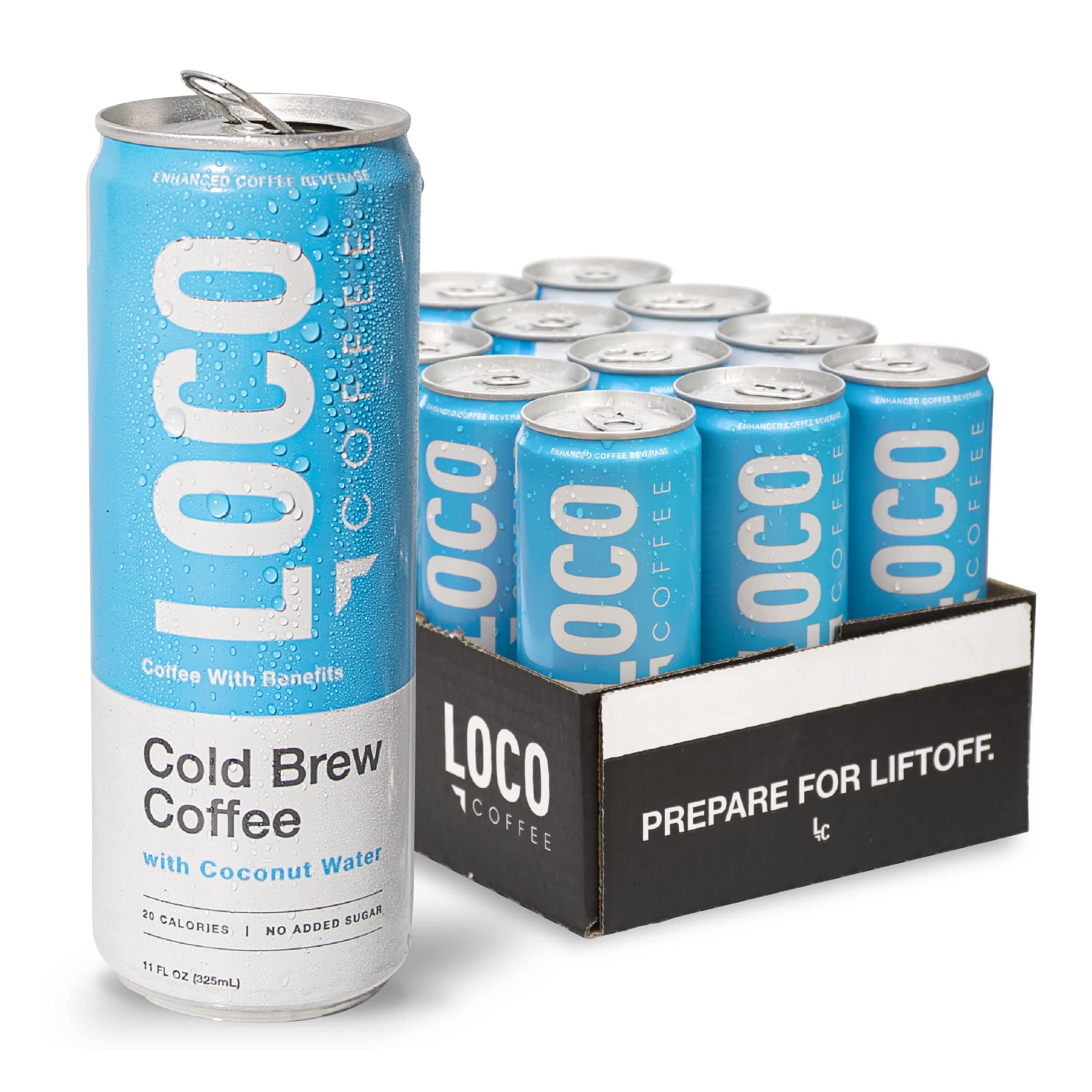 Loco Coffee Black Cold Brew Coffee [With Coconut Water] 11 Ounce Can, 12 Count | Medium Roast, 180mg Caffeine | Gluten Free and Dairy Free | Low Sugar, Low Calorie Iced Coffee
