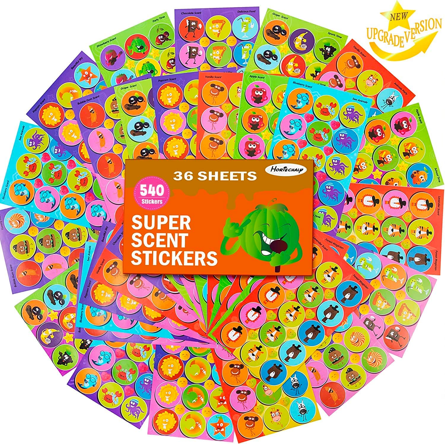 Smelly Stickers Scratch and Sniff for Kids, 9 Scents 36 Sheets, Rubbing to Enhance Fragrance, Fruit and Food Scented Classroom Sticker for Teacher, Students, Waterbottle Computer Decoration