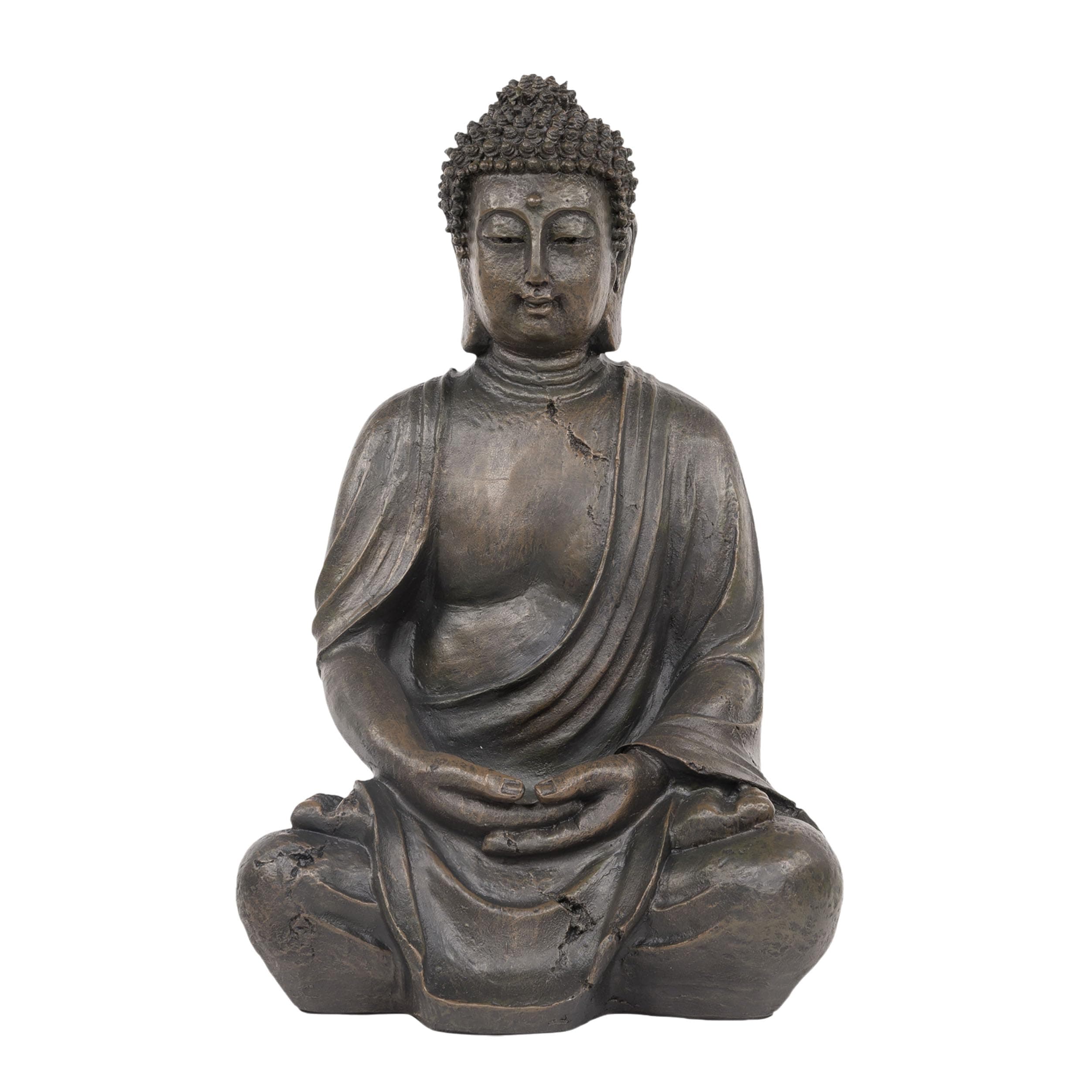 15" Tall Indoor/Outdoor Meditating Buddha Statue, Tabletop Garden Decor, Bronze