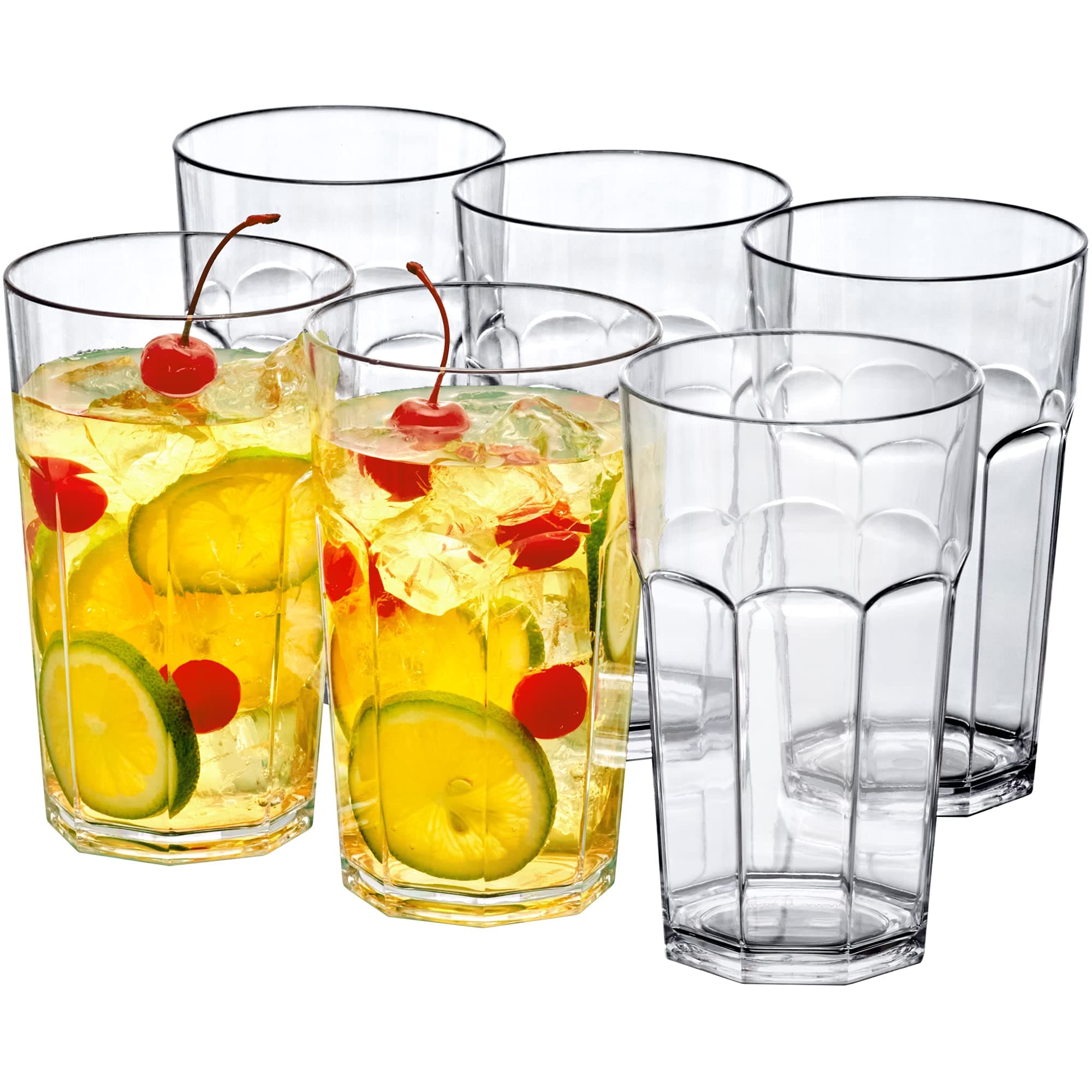 Affinity - 20-Ounce Plastic Tumblers (Set of 6), Clear Reusable Plastic Cups, Stackable, BPA-Free, Shatter-Proof, Dishwasher-Safe