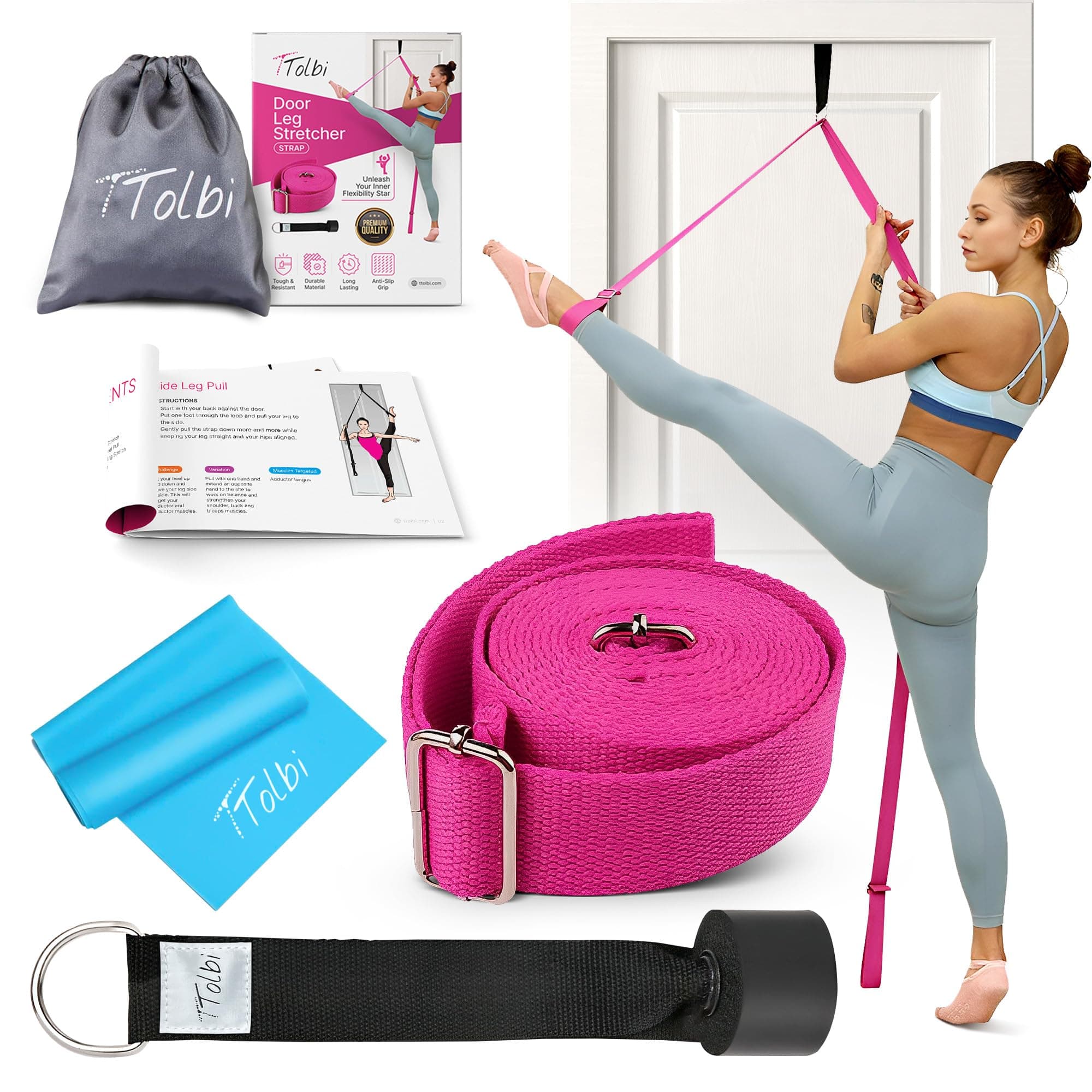 Stretching Strap with Door Anchor & Resistance Band – Leg Stretcher for Improving Flexibility & Splits – Ideal for Ballet, Dance, Cheer, Yoga & Gymnastics – Home Training Equipment for All Levels