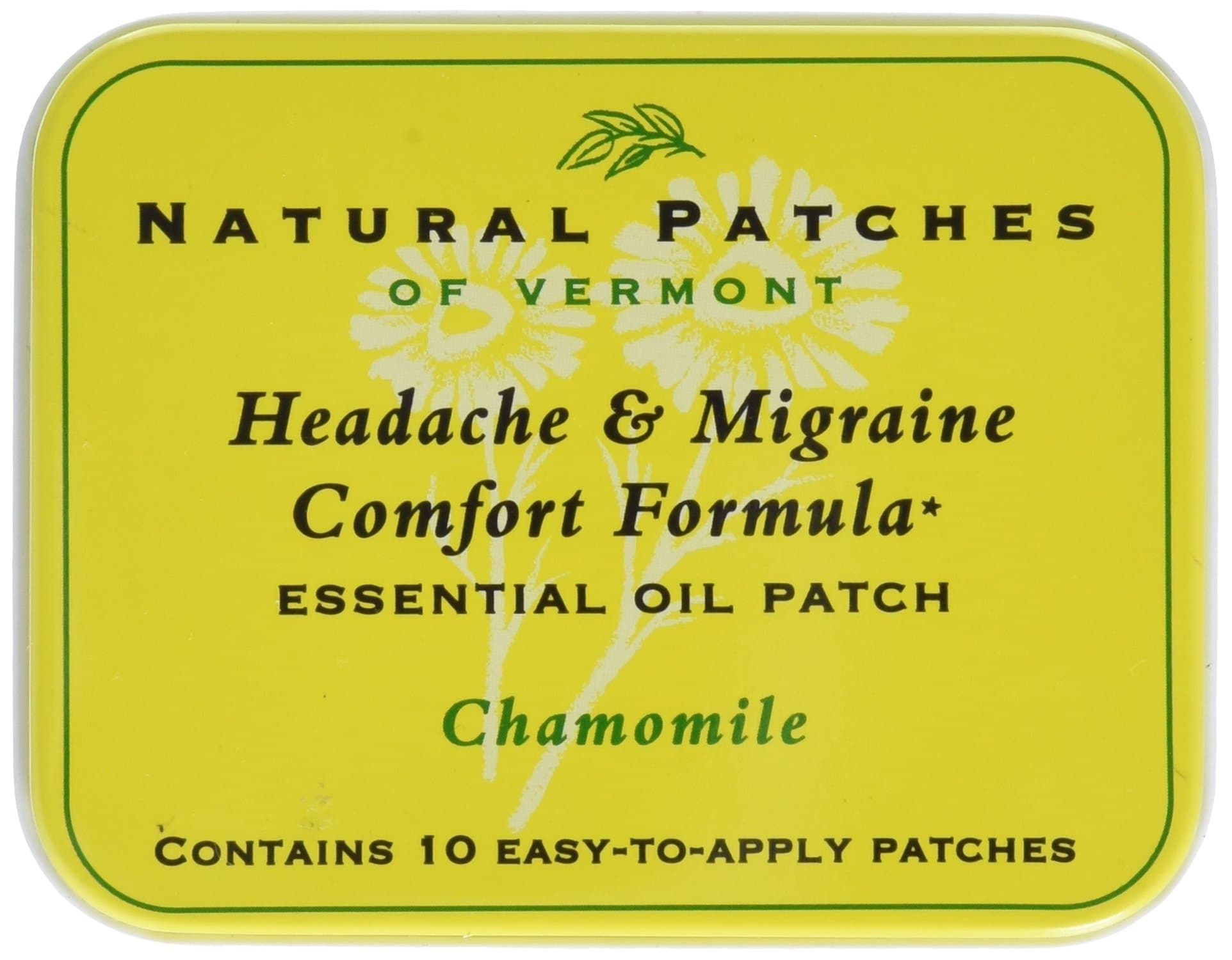 Natural Patches of Vermont Headache & Migraine Comfort Formula Essential Oil Body Patches, Chamomile, 10-Count Tin