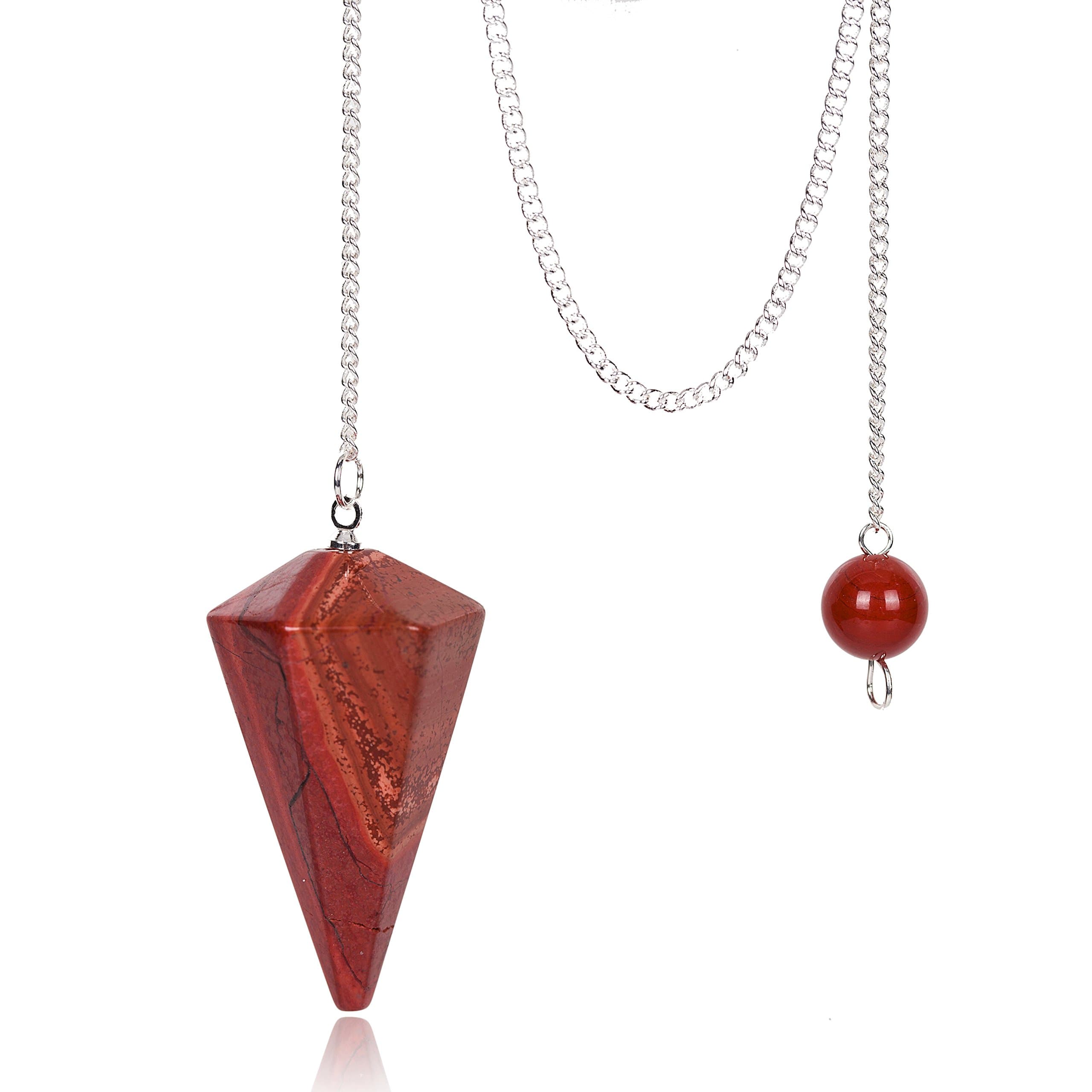 Red Jasper Crystal Pendulum Stone Healing Quartz 12 Facet Reiki Charged Bead End Free Pouch (Red Jasper)
