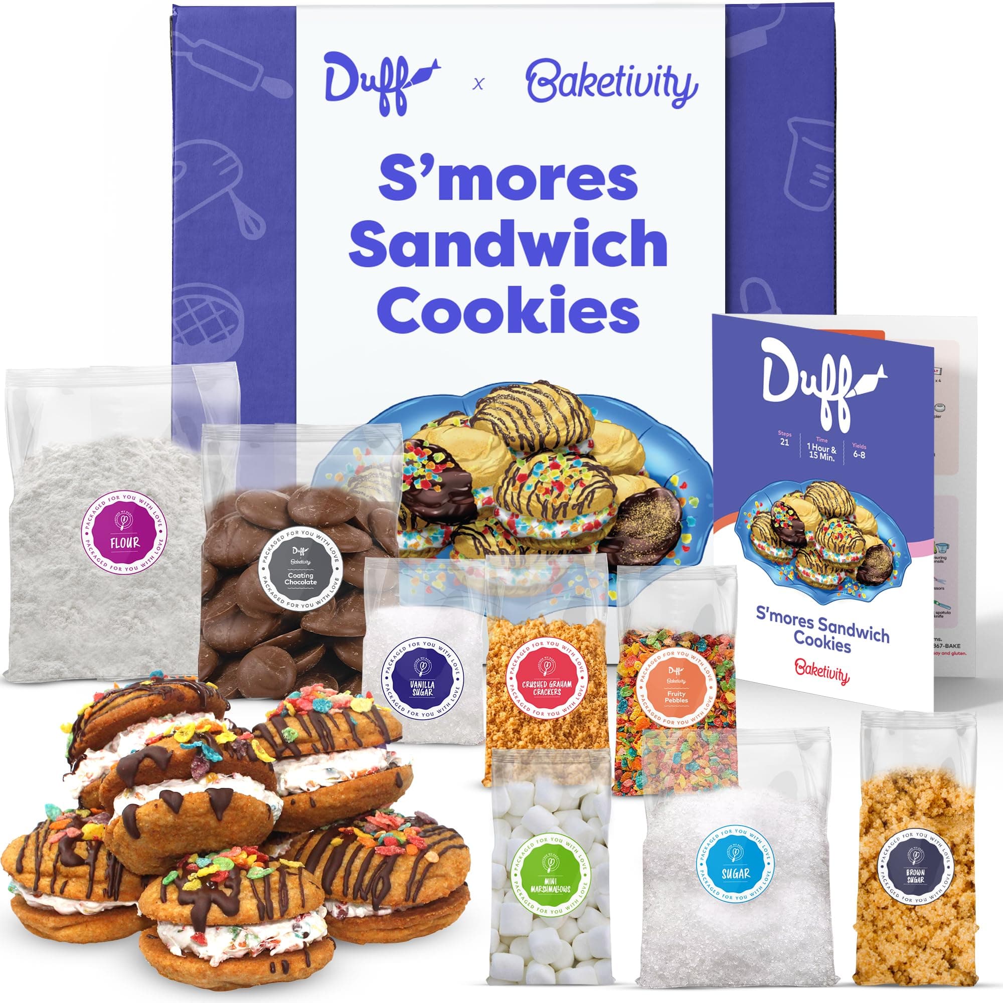 Baketivity x Duff Goldman S’mores Sandwich Cookies Kit - Kids Baking Set - Cooking Kits for Kids with Premeasured Ingredients, Decorating Supplies, STEM Activities - Baking Sets for Girls, Boys Ages 6