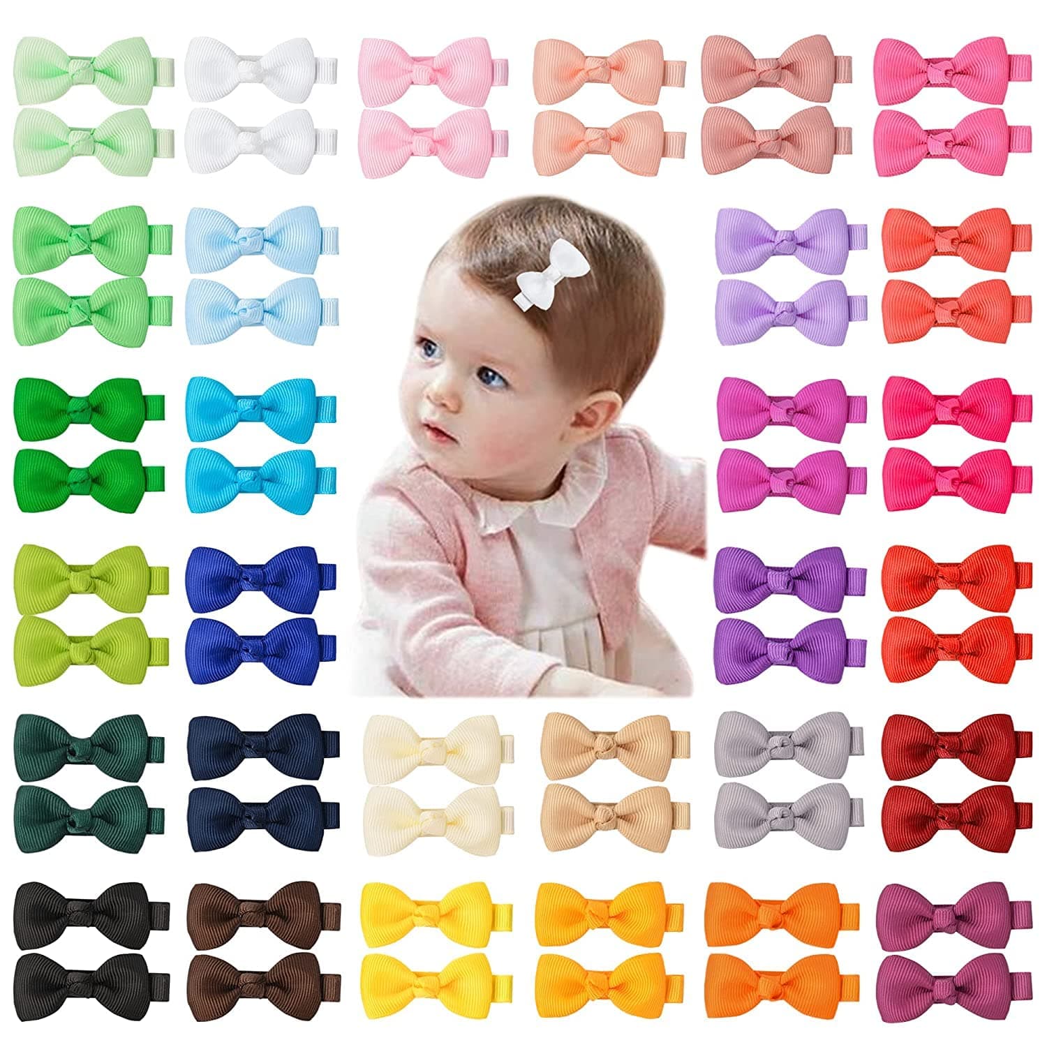 Alinmo 80 Pieces 40 Colors in Pairs 2" Mini Hair Bow Grosgrain Ribbon Hair Bows with Fully Ribbon Lined Alligator Clips for Baby Girls Infant Toddlers Kids
