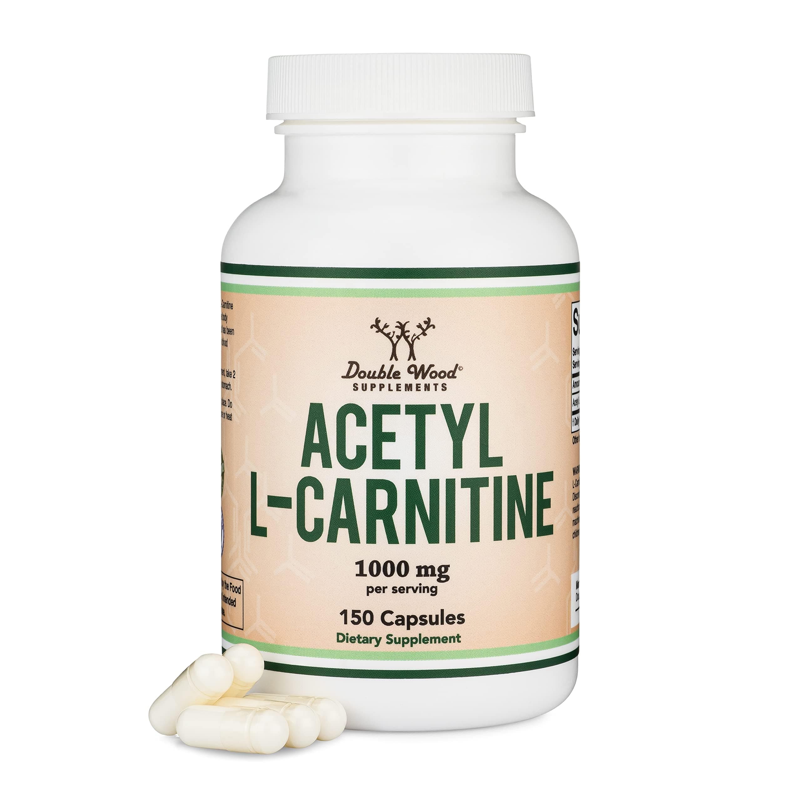 Double Wood Supplements Acetyl L Carnitine (150 Capsules, 75 Day Supply) 1,000mg ALCAR for Brain Function Support, Memory, Attention, and Stamina - Made and Tested in The USA