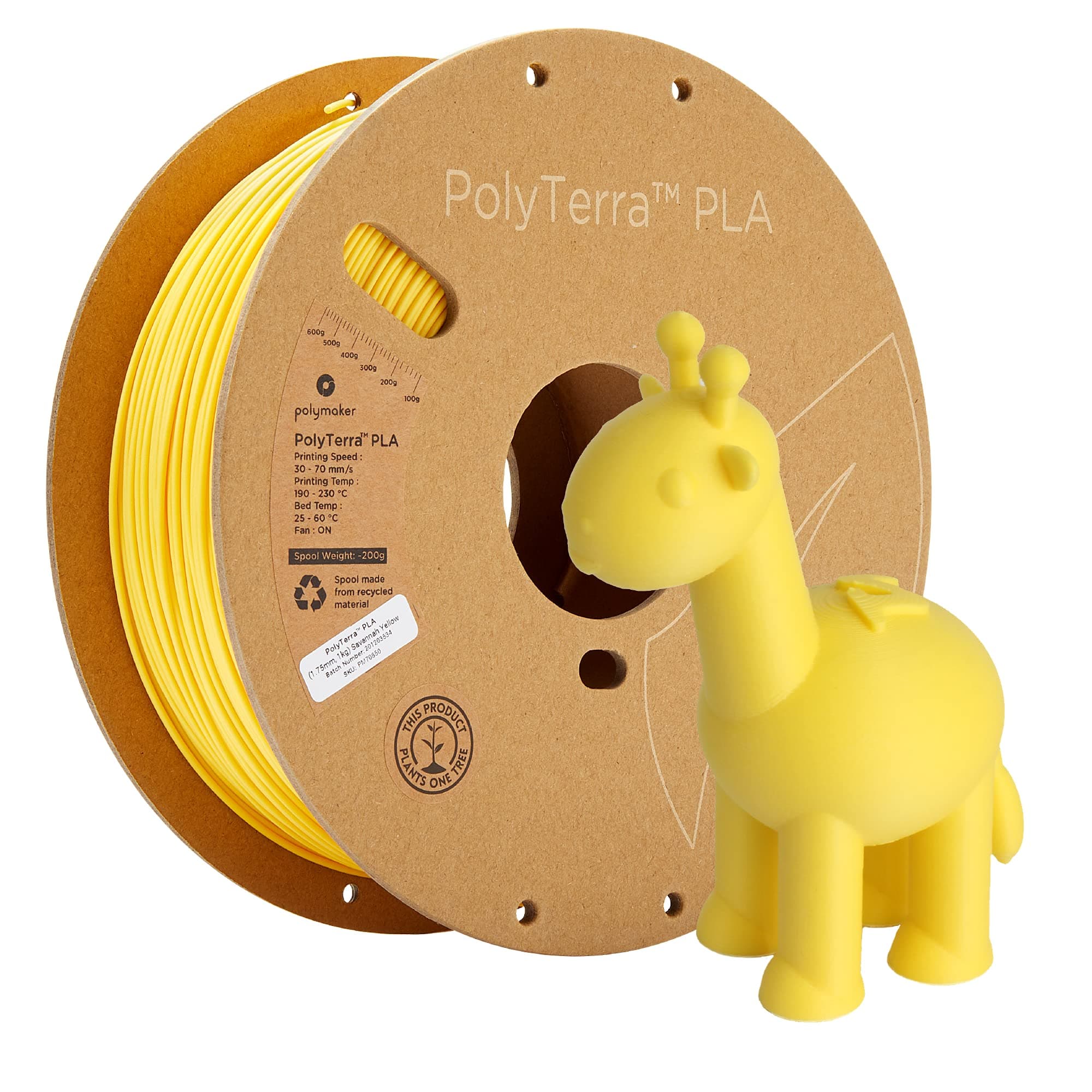 Matte PLA Filament Savannah Yellow 1.75mm 1kg 3D Printing Filament, PolyTerra 3D Printer PLA Filament