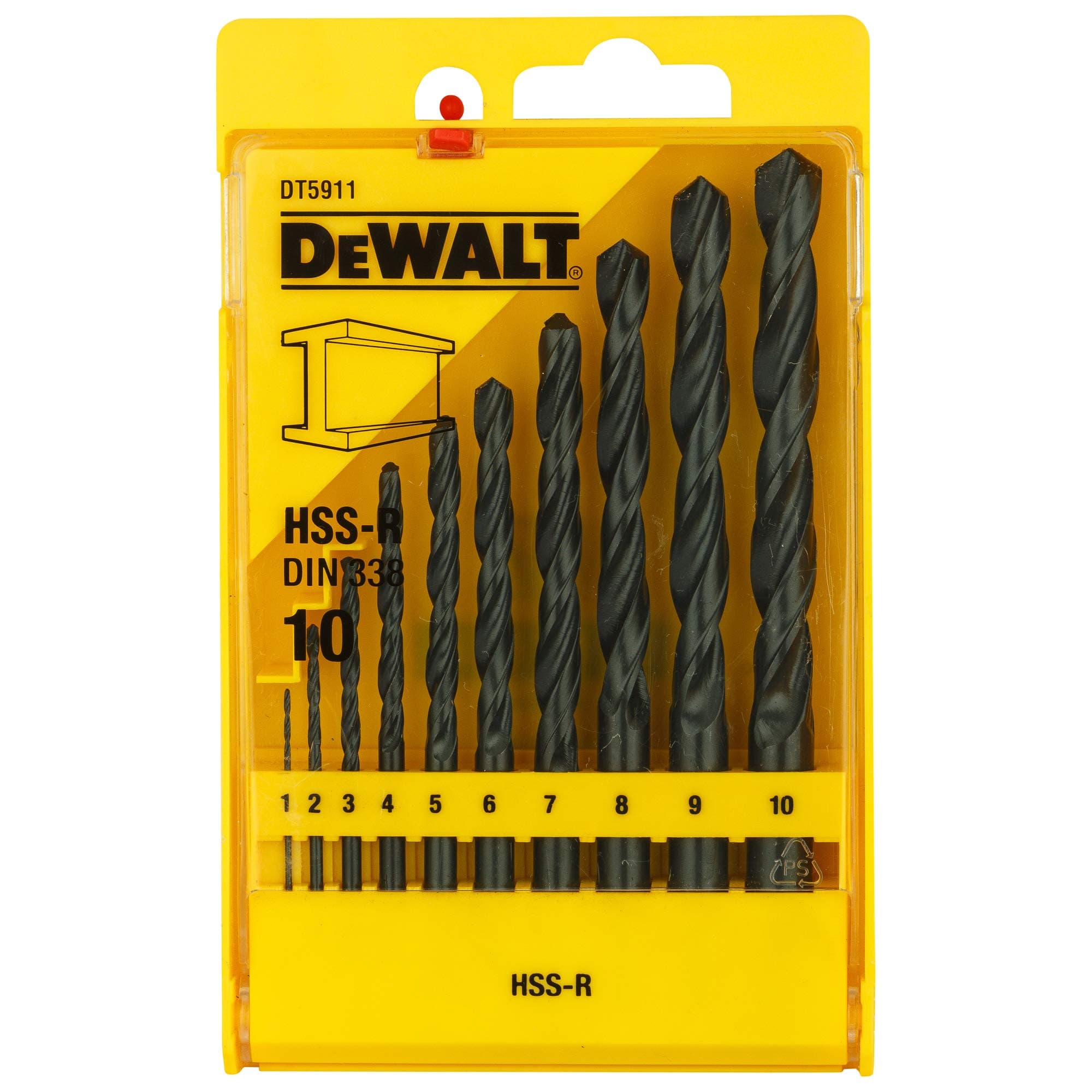 DT5911-QZ HSS 1mm/2mm/3mm/4mm/5mm/6mm/7mm/8mm/9mm/10mm Metal Drill Machine Bit Set (Pack of 10)