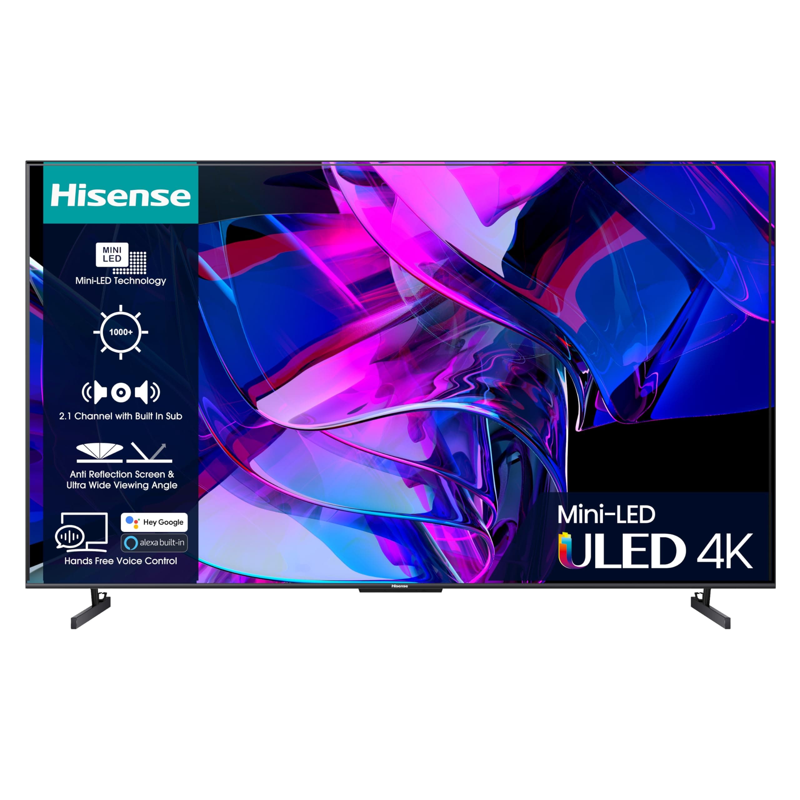 HISENSE 100 Inch 144Hz ULED Mini-LED Smart TV 100U7KQTUK - 144Hz VRR, HDMI 2.1, Quantum Dot Colour, Dolby Vision IQ, VIDAA Smart TV, and Youtube, Freeview Play, Netflix and Disney+ (2023 Model)