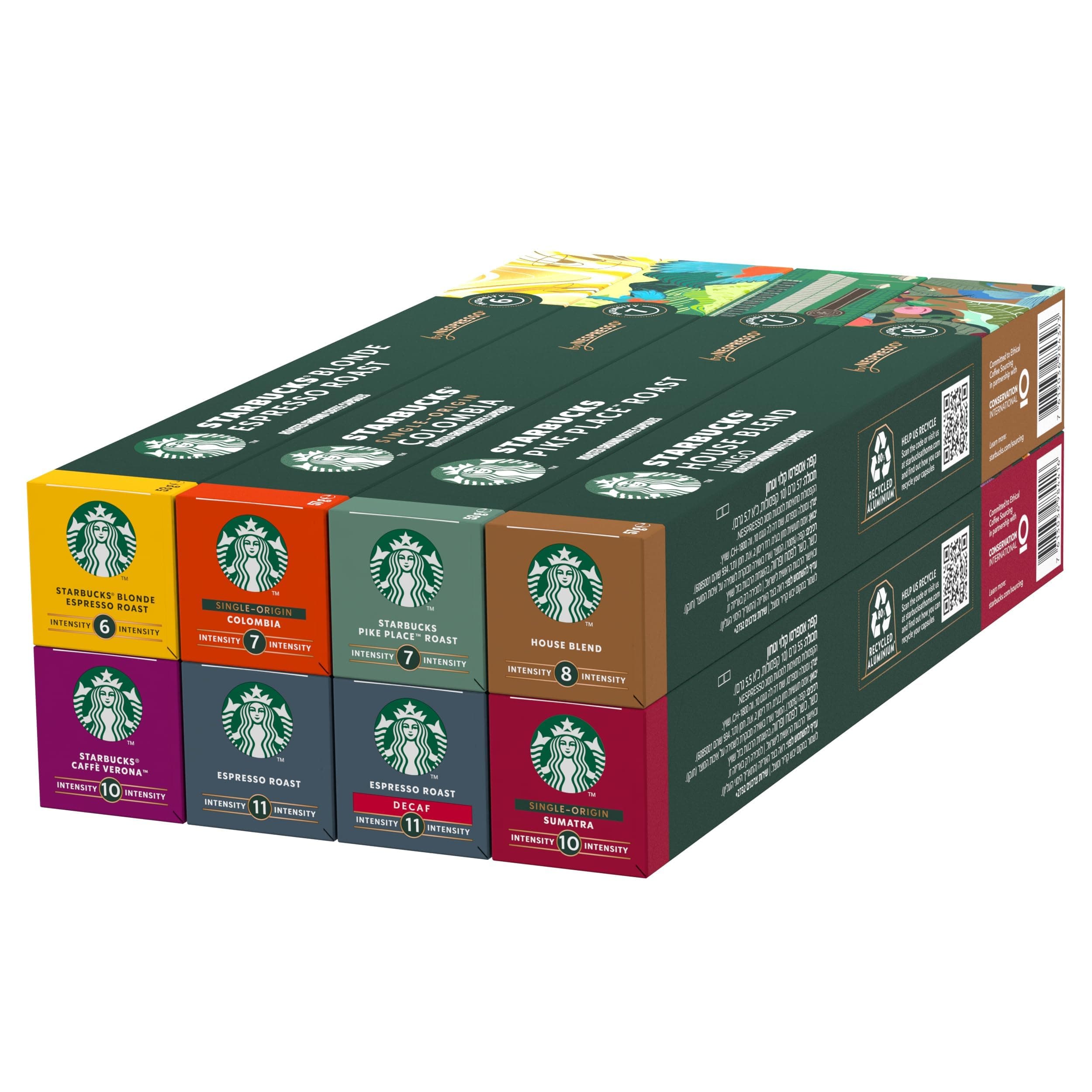 Starbucks Variety Pack 8 Flavour by Nespresso Coffee Pods (Pack of 8, Total 80 Capsules)