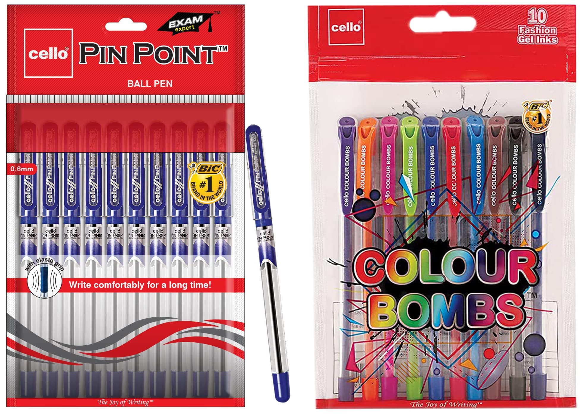 Cello Pinpoint Ballpoint Pens - Blue (Pack of 10) Colour Bombs coloured ink Gel pens - Pack of 10